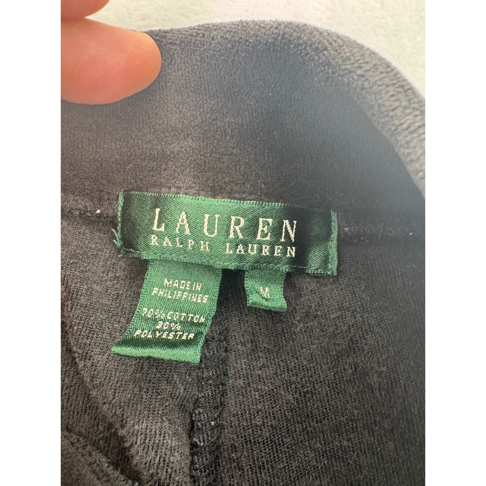 Lauren Ralph Lauren Pants Womens Medium Velour Lounge Pants Black Gold Crest - Thumbnail 2