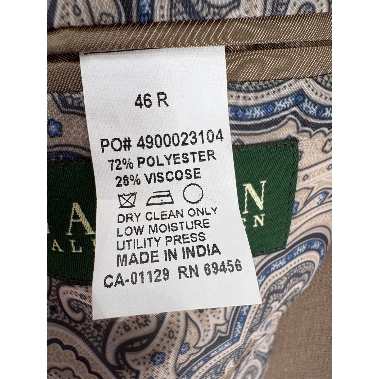 Lauren Ralph Lauren Blazer Mens 46R Blazer Brown Paisley Lining 2-Button - Thumbnail 3