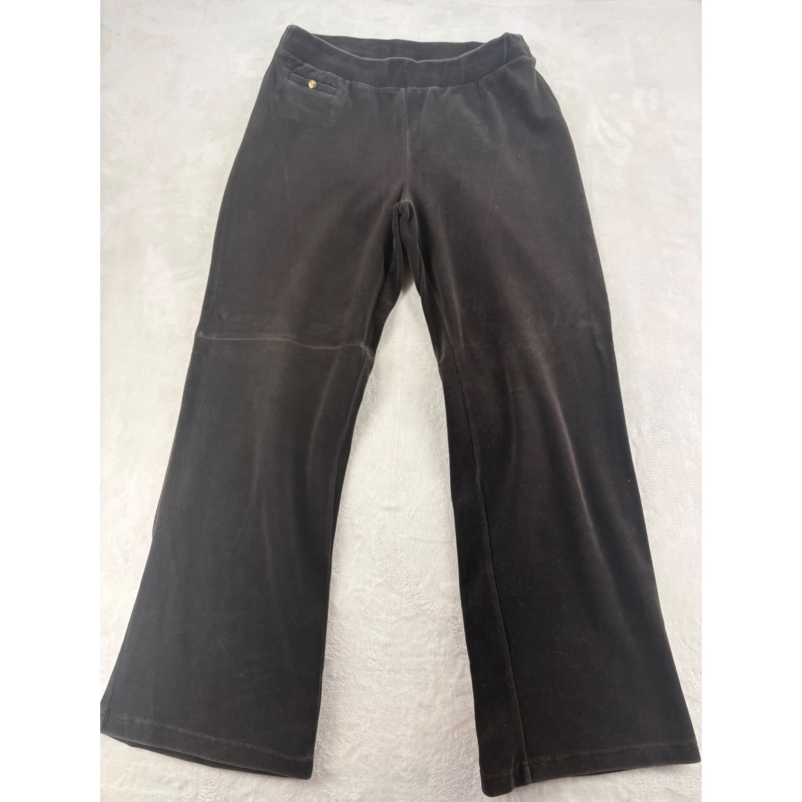 Lauren Ralph Lauren Pants Womens Medium Velour Lounge Pants Black Gold Crest