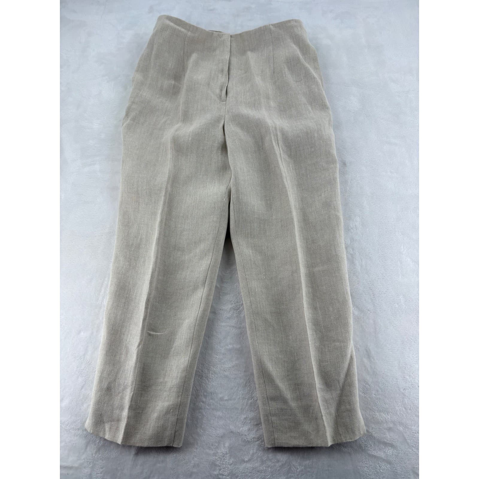 Talbots Irish Linen Womens 12P Pants Beige Trousers Side Buckle NWT