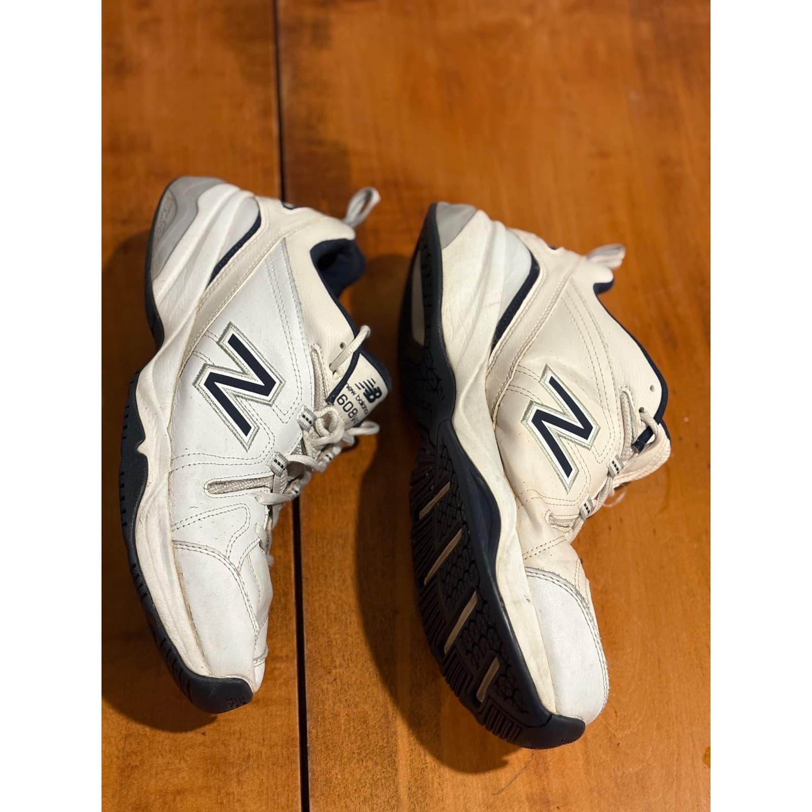 New Balance 608v4 Mens Size 12 Training Shoes White Navy Leather MX608V4W - Thumbnail 6
