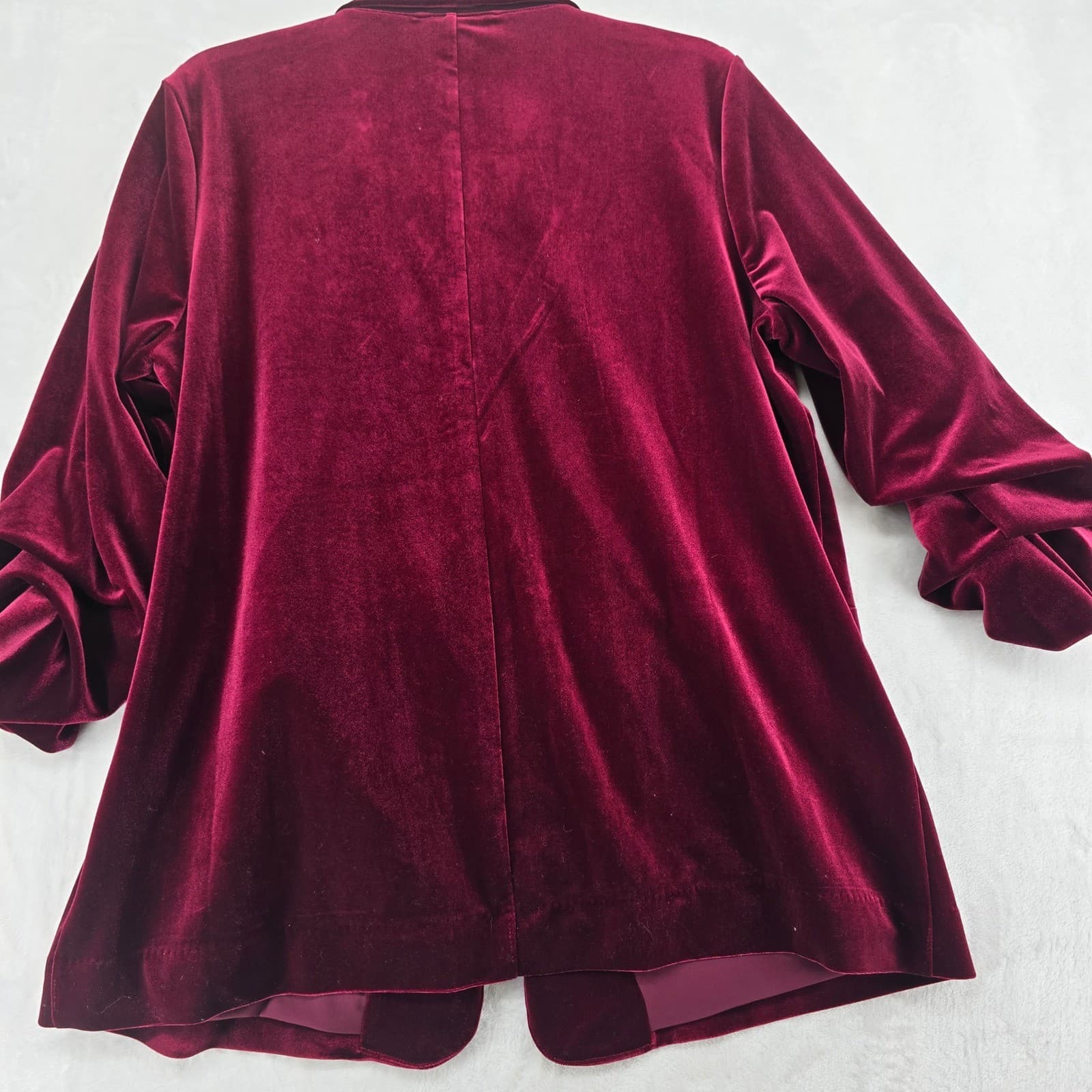 Coldwater Creek Blazer Womens 16P Blazer Burgundy Velvet Open Front Ruched 6901 - Thumbnail 6