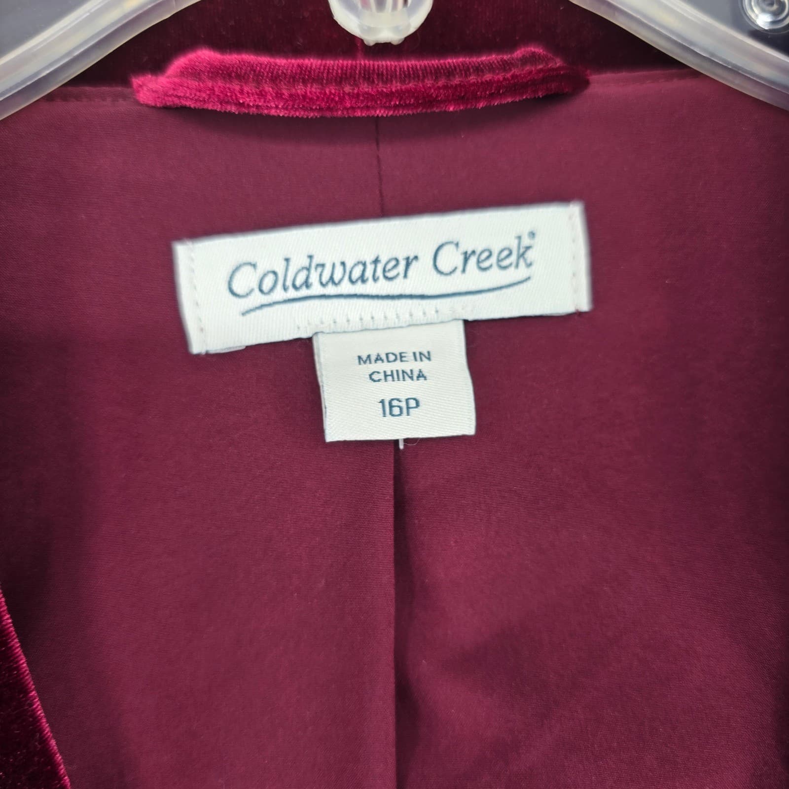 Coldwater Creek Blazer Womens 16P Blazer Burgundy Velvet Open Front Ruched 6901 - Thumbnail 2