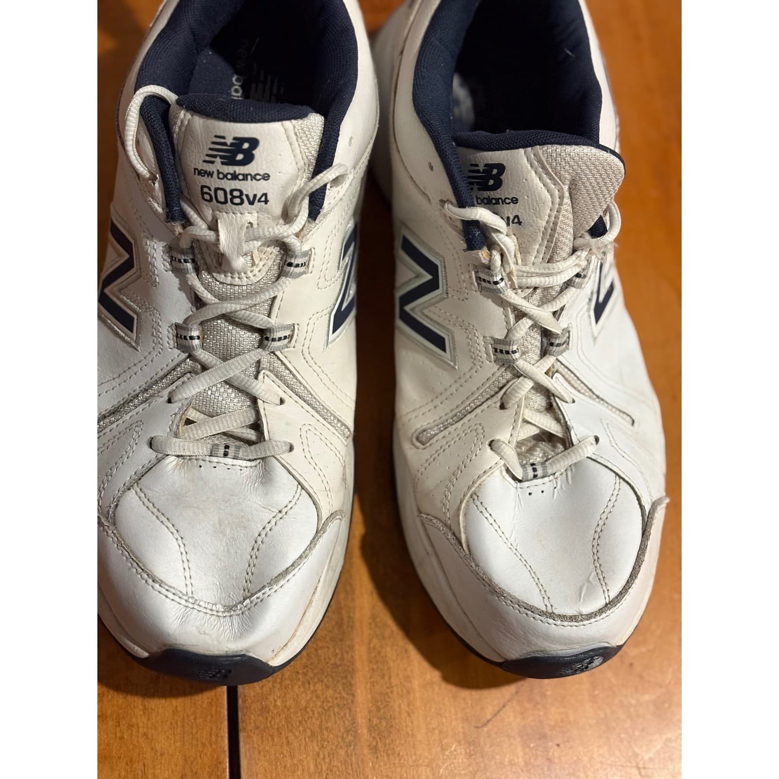 New Balance 608v4 Mens Size 12 Training Shoes White Navy Leather MX608V4W - Thumbnail 5