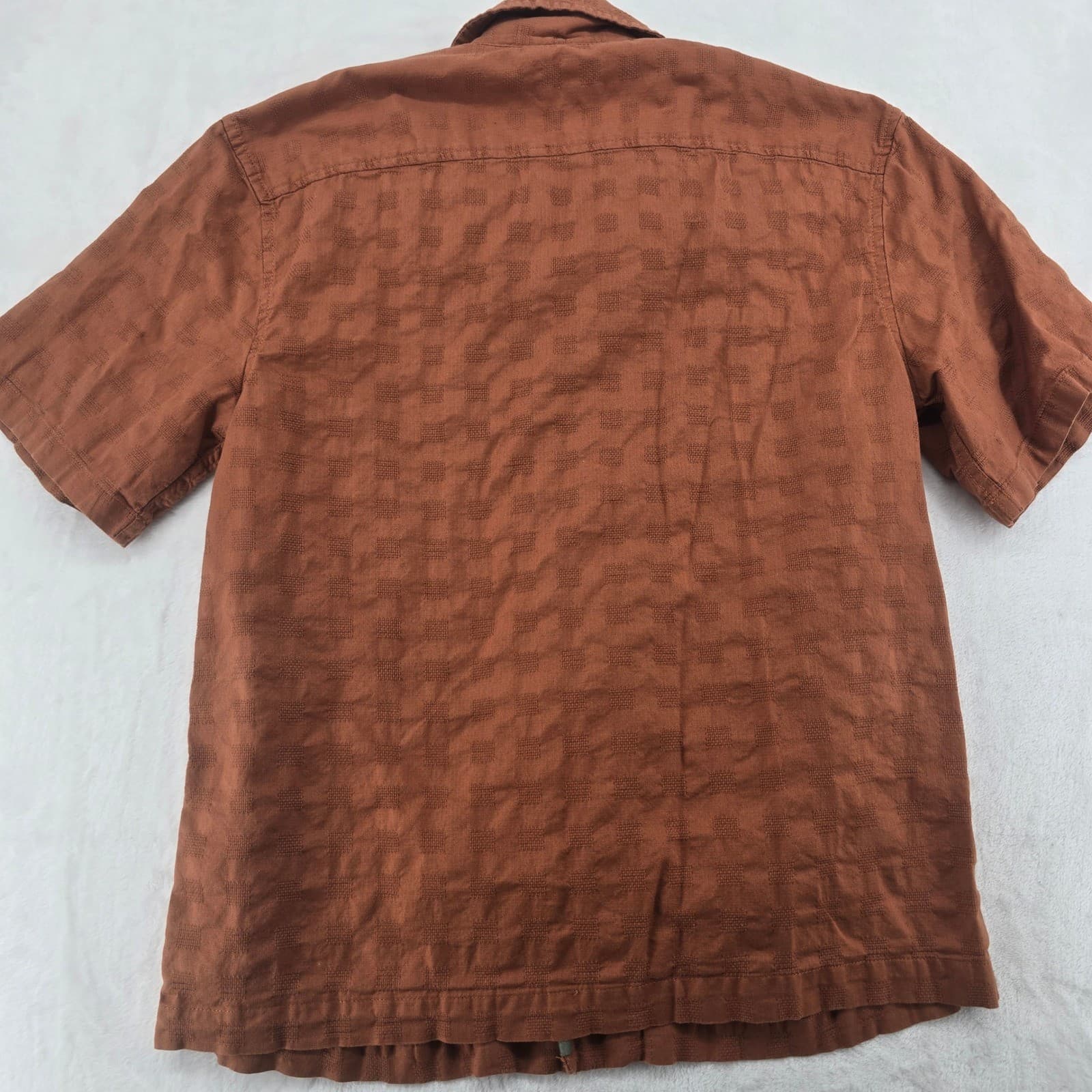 Mutual Weave Shirt Mens S Button Down Brown Short Sleeve Textured Cotton 6905 - Thumbnail 7
