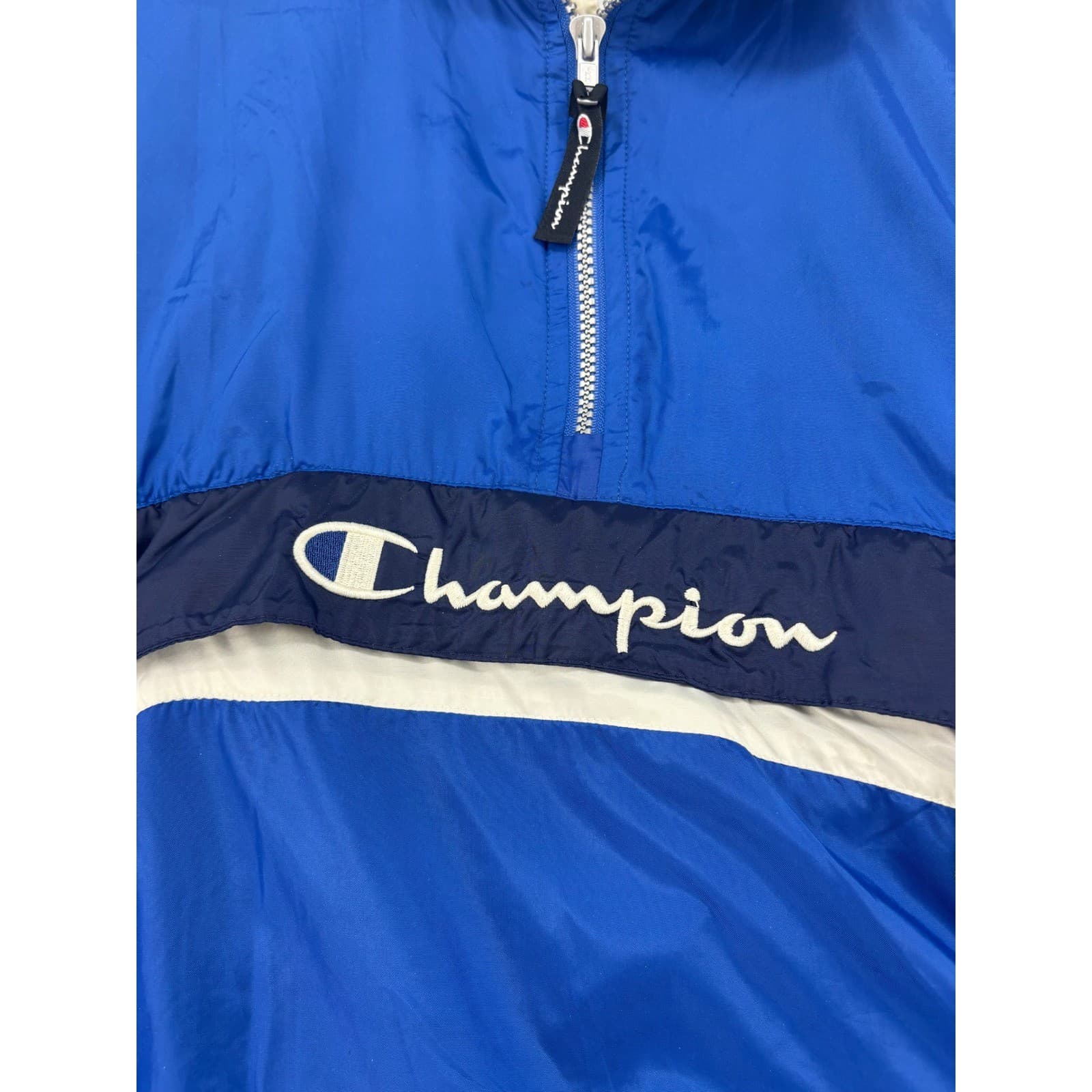 Champion Windbreaker Mens Large Jacket Blue Quarter Zip Anorak Colorblock - Thumbnail 3