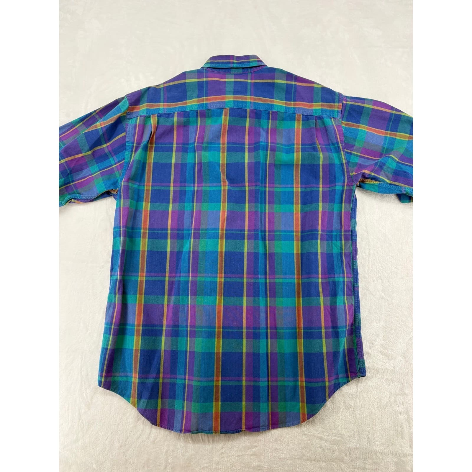 Arrow River Brand Button Down Mens Medium Shirt Blue Plaid Short Sleeve Cotton - Thumbnail 6