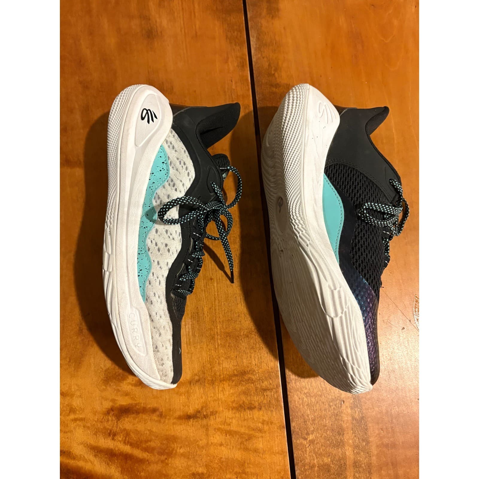 Under Armour Basketball Shoes Kids 7Y Curry 11 Future Curry White Black Teal - Thumbnail 7