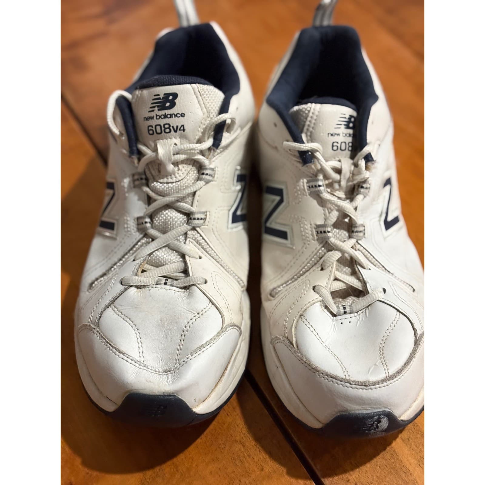 New Balance 608v4 Mens Size 12 Training Shoes White Navy Leather MX608V4W - Thumbnail 2