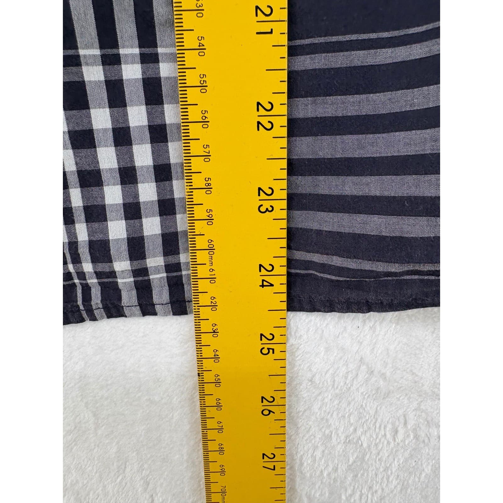 Lands End Top Womens L/P Blouse Navy Blue Plaid Popover 3/4 Sleeve Cotton 6474 - Thumbnail 5