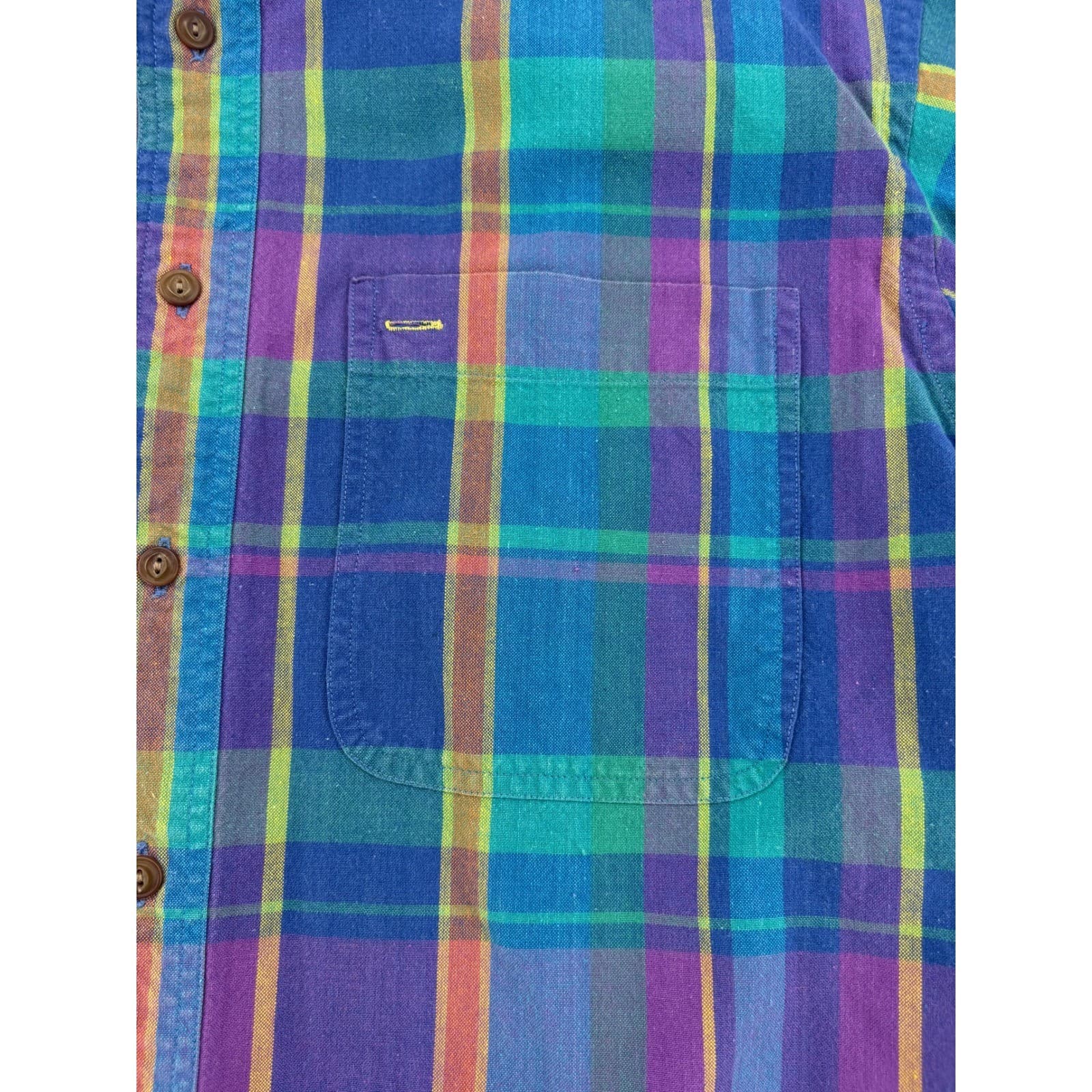 Arrow River Brand Button Down Mens Medium Shirt Blue Plaid Short Sleeve Cotton - Thumbnail 3