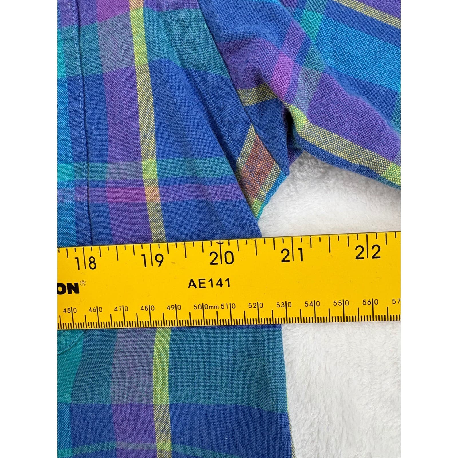 Arrow River Brand Button Down Mens Medium Shirt Blue Plaid Short Sleeve Cotton - Thumbnail 4