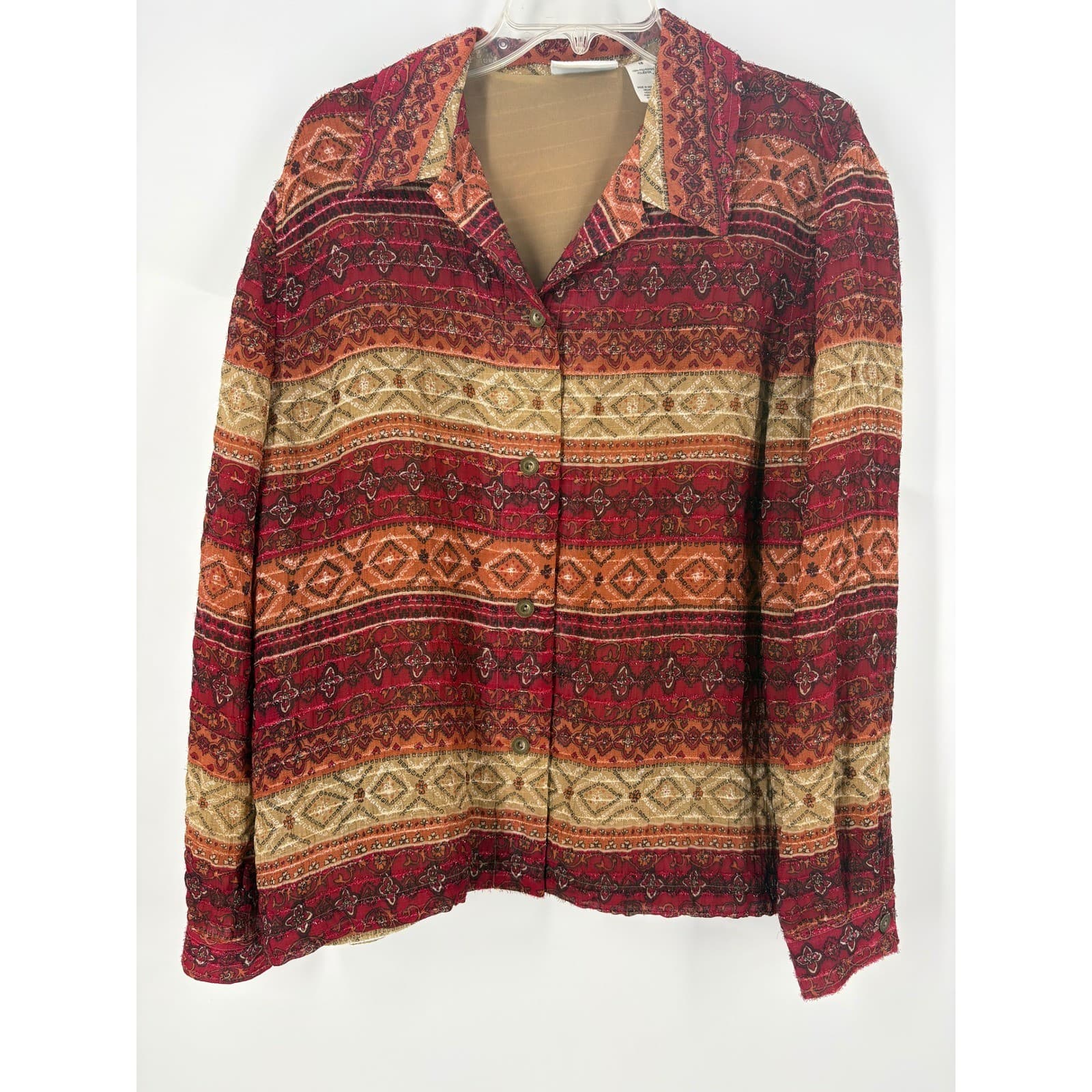 Alfred Dunner Women's Size 16 Long Sleeve Button Up Shirt Geometric Print