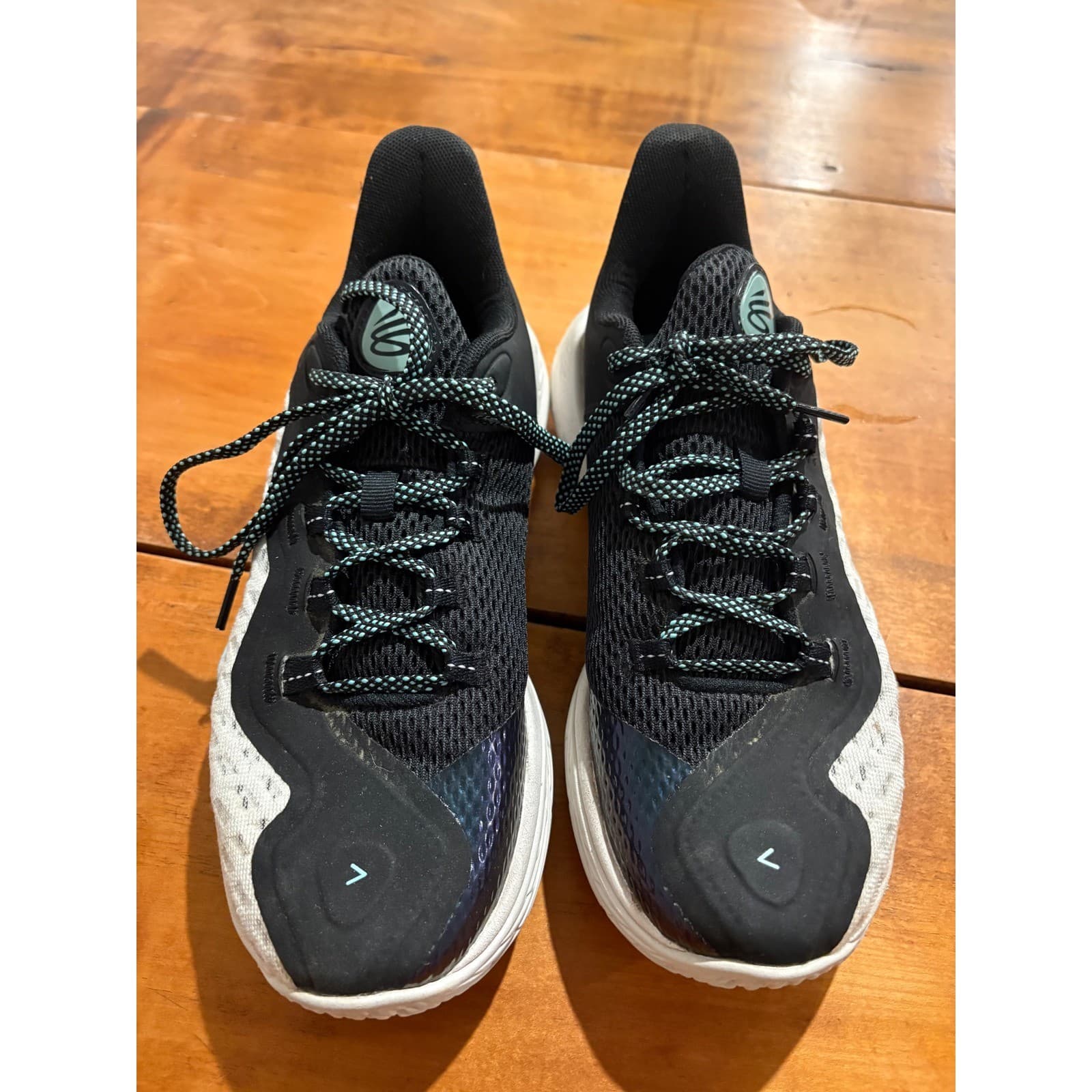 Under Armour Basketball Shoes Kids 7Y Curry 11 Future Curry White Black Teal - Thumbnail 2