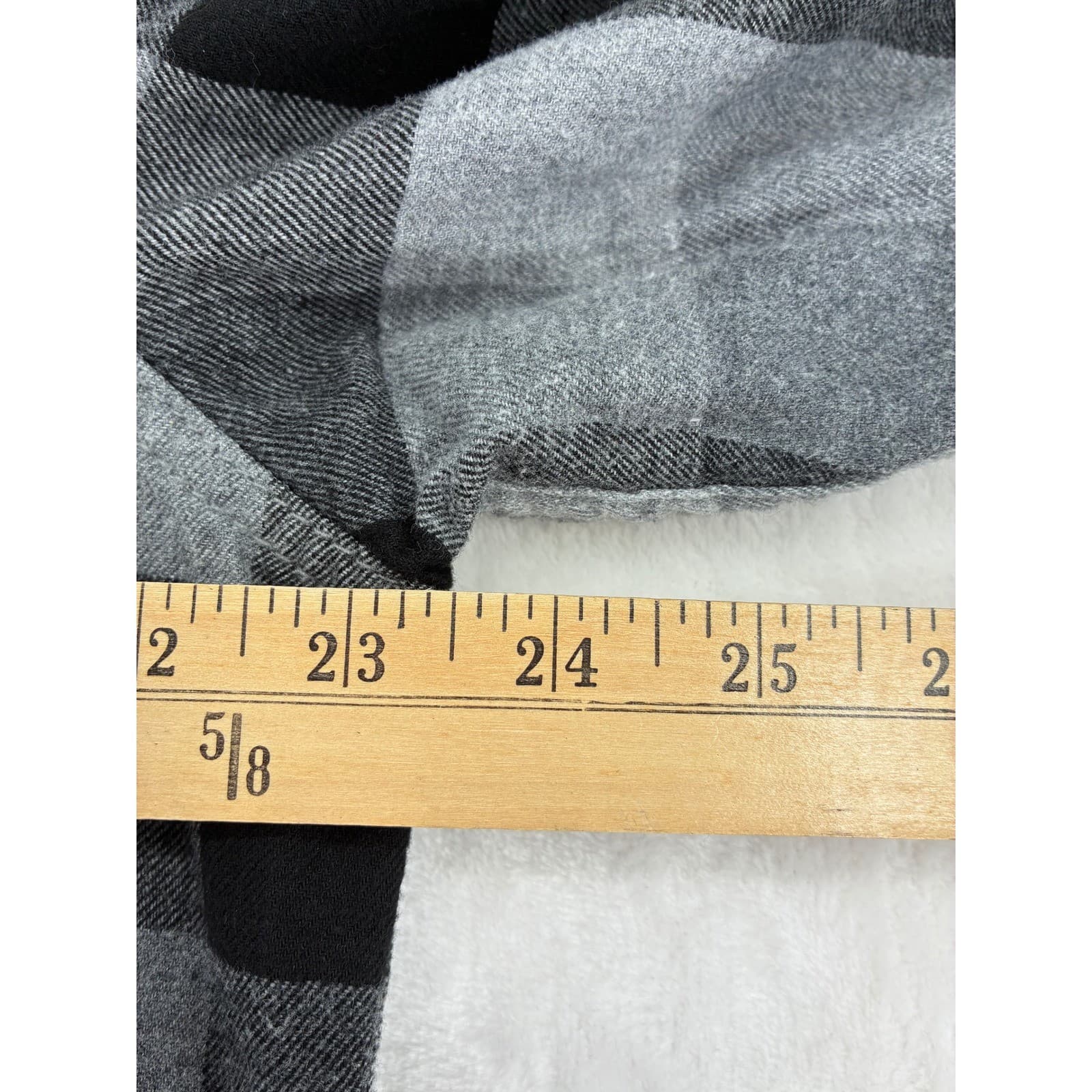 George Flannel Mens L Shirt Black Grey Plaid Long Sleeve Button Up Cotton - Thumbnail 5