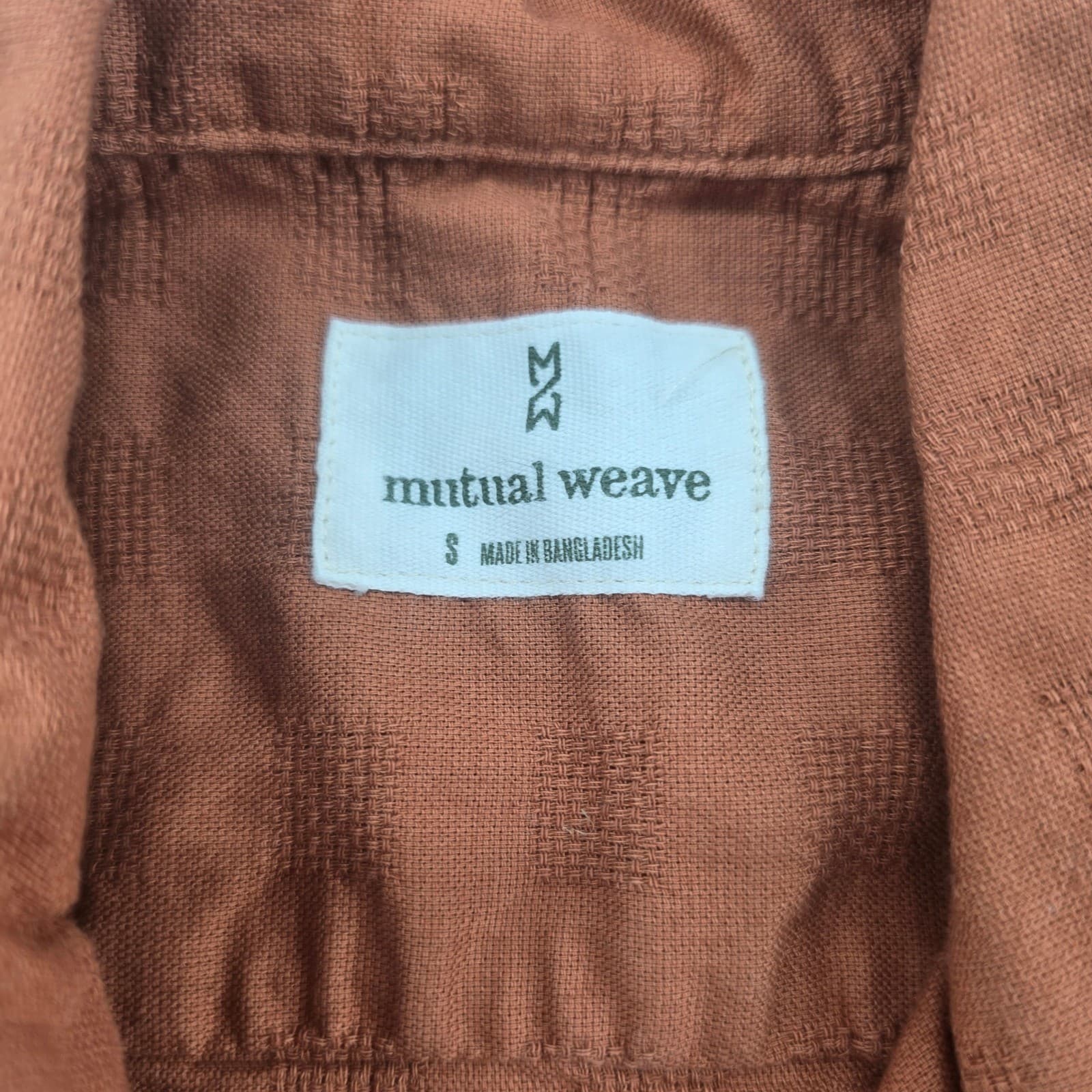 Mutual Weave Shirt Mens S Button Down Brown Short Sleeve Textured Cotton 6905 - Thumbnail 2