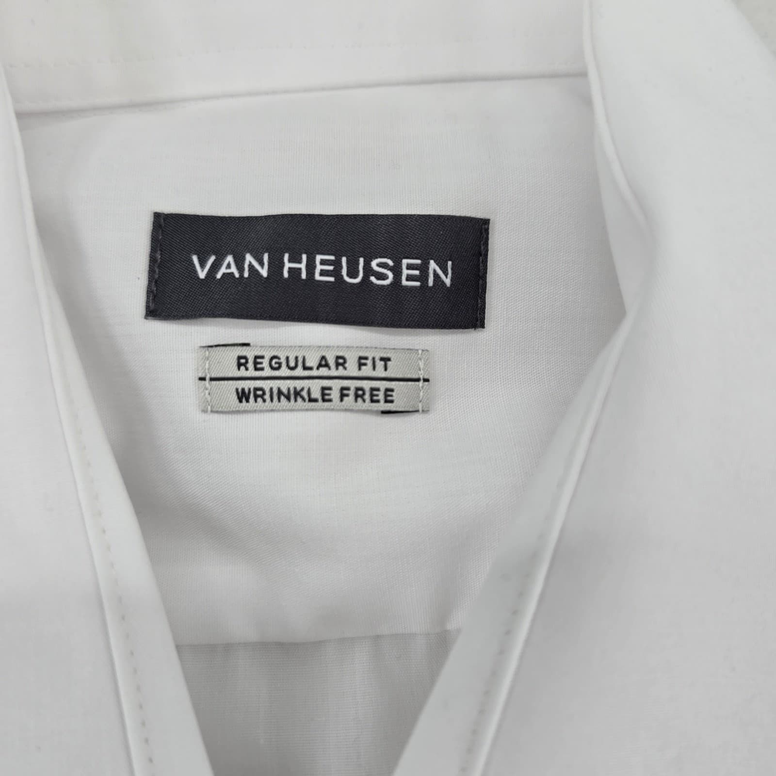 Van Heusen Button Up Mens L Shirt White Regular Fit Wrinkle Free Short Sleeve - Thumbnail 2