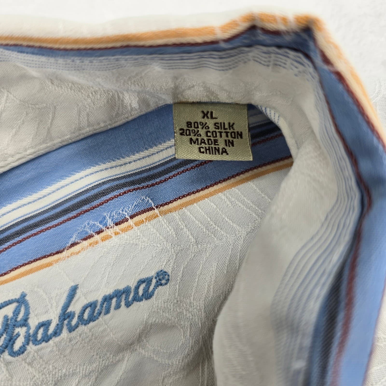 Tommy Bahama Button Front Mens XL Shirt Blue Striped Silk Cotton Long Sleeve - Thumbnail 3
