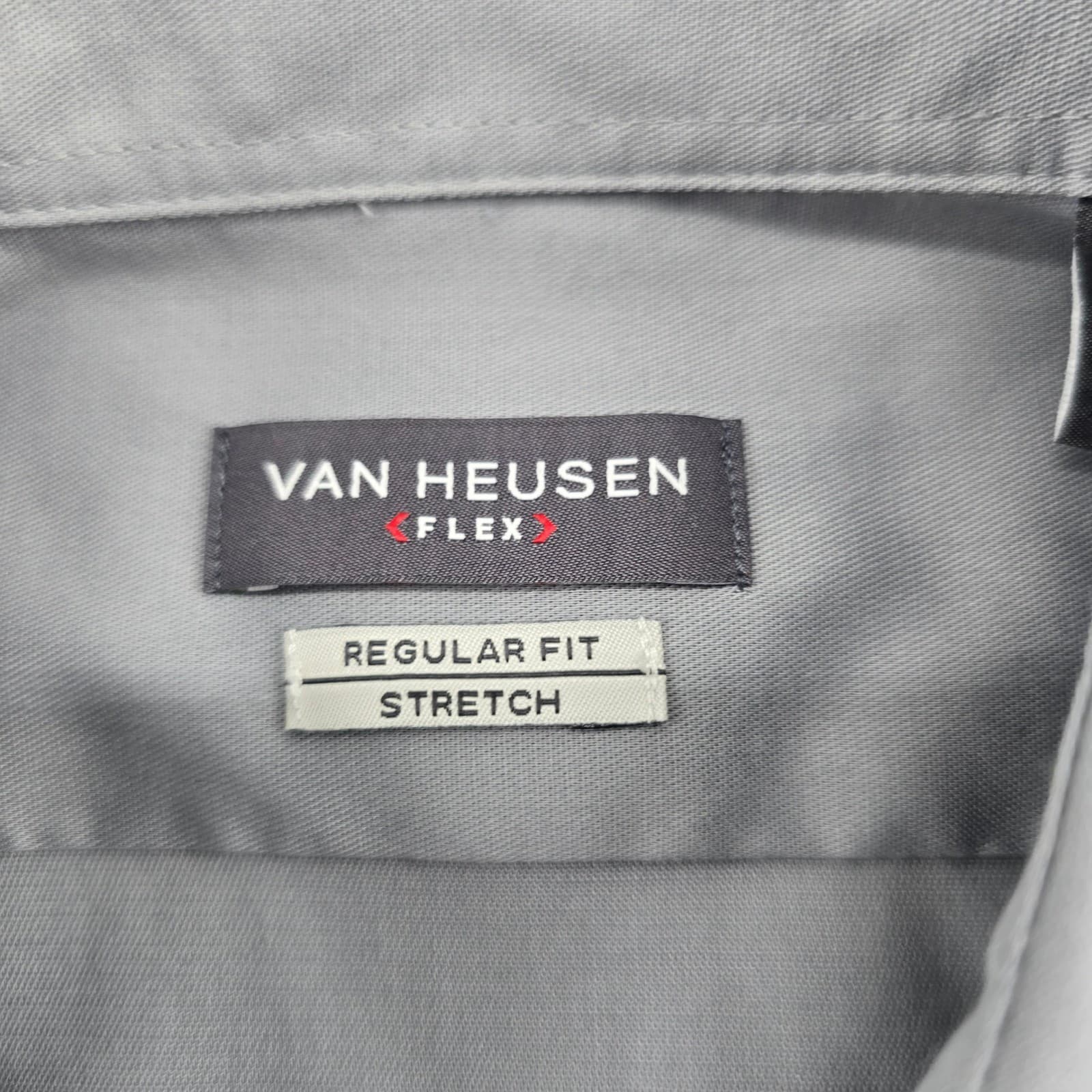 Van Heusen Dress Shirt Mens 17 34/35 Dress Shirt Gray Flex Regular Fit Stretch - Thumbnail 2