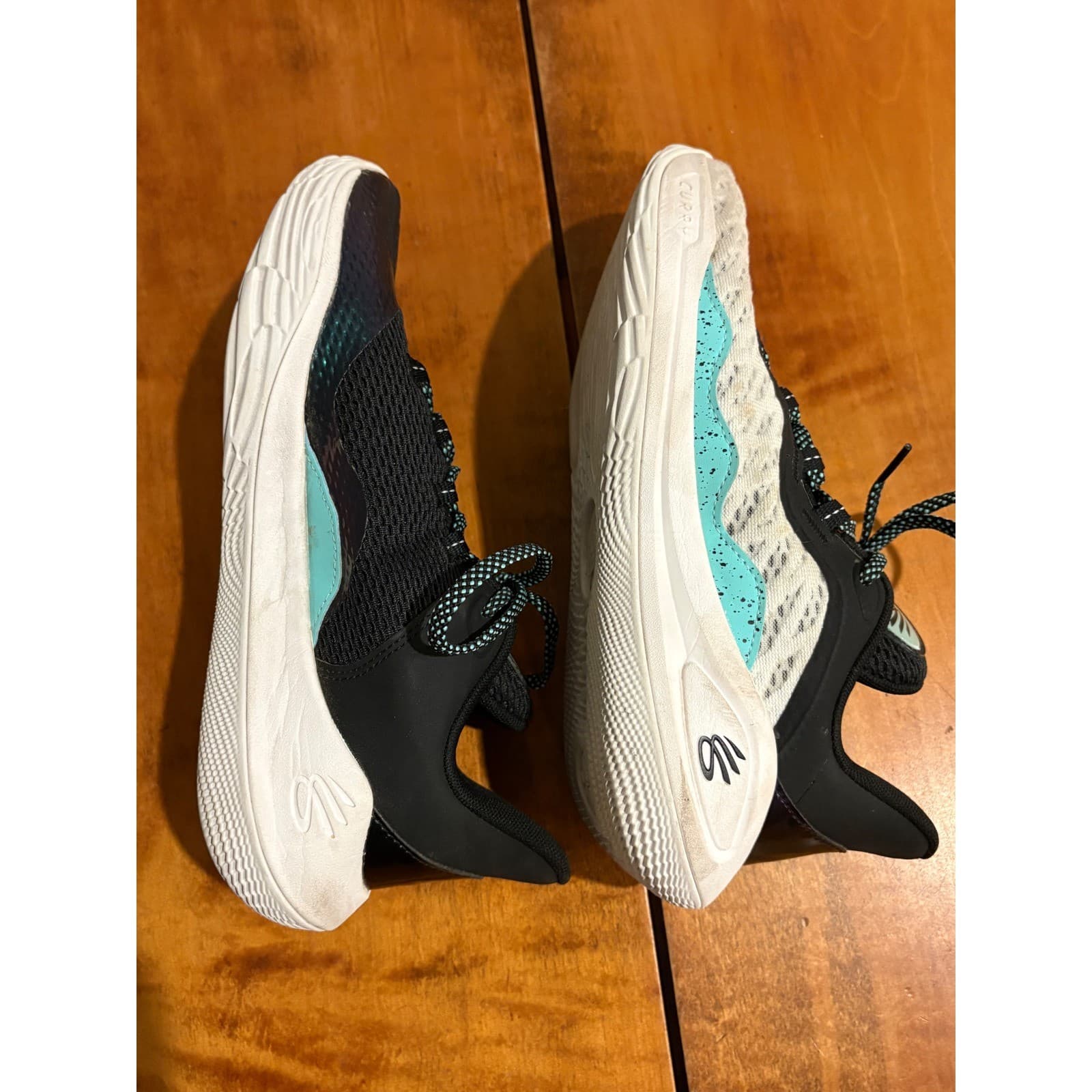 Under Armour Basketball Shoes Kids 7Y Curry 11 Future Curry White Black Teal - Thumbnail 8