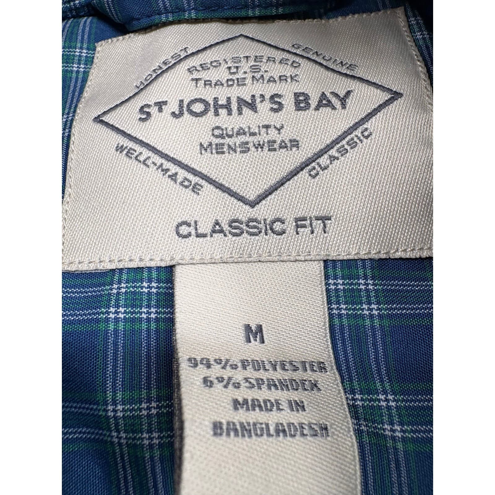 St. John's Bay Shirt Mens M Button Front Blue Plaid Classic Fit Long Sleeve - Thumbnail 2