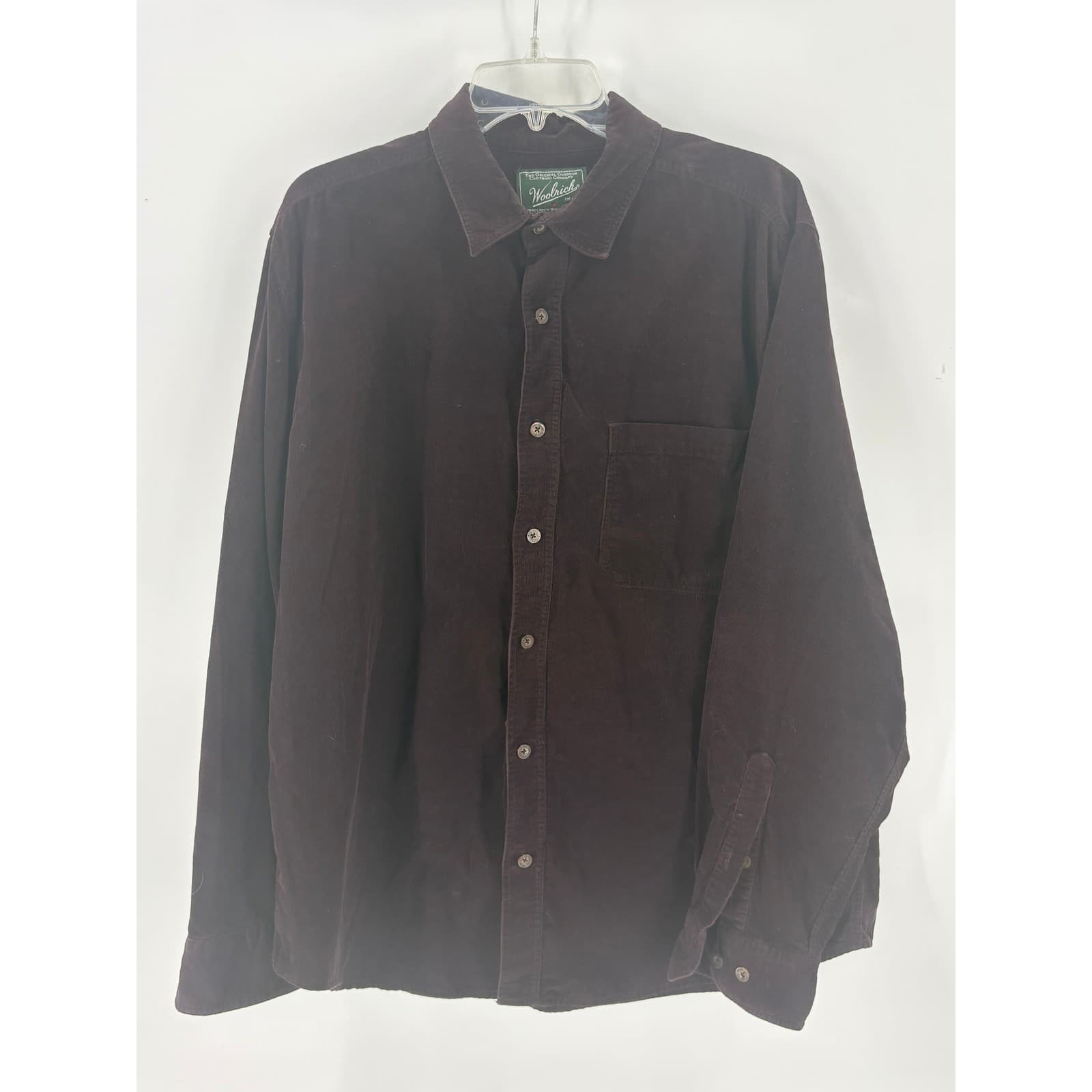 Woolrich Corduroy Shirt Mens Large L Button Down Brown Long Sleeve Cotton 22998