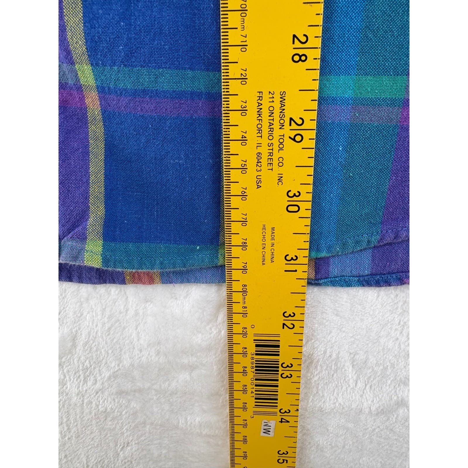Arrow River Brand Button Down Mens Medium Shirt Blue Plaid Short Sleeve Cotton - Thumbnail 5