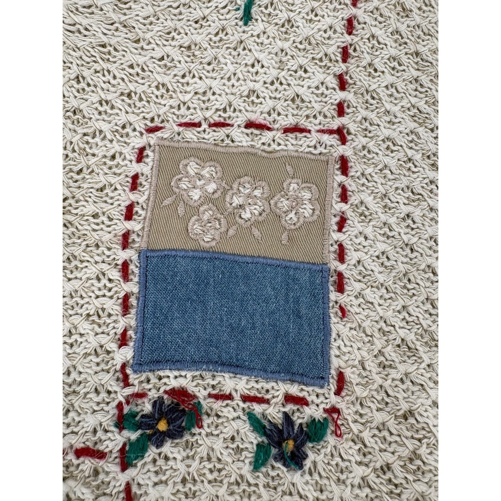 Alfred Dunner Womens Cardigan Sweater Beige Patchwork Floral Embroidered Size M - Thumbnail 8