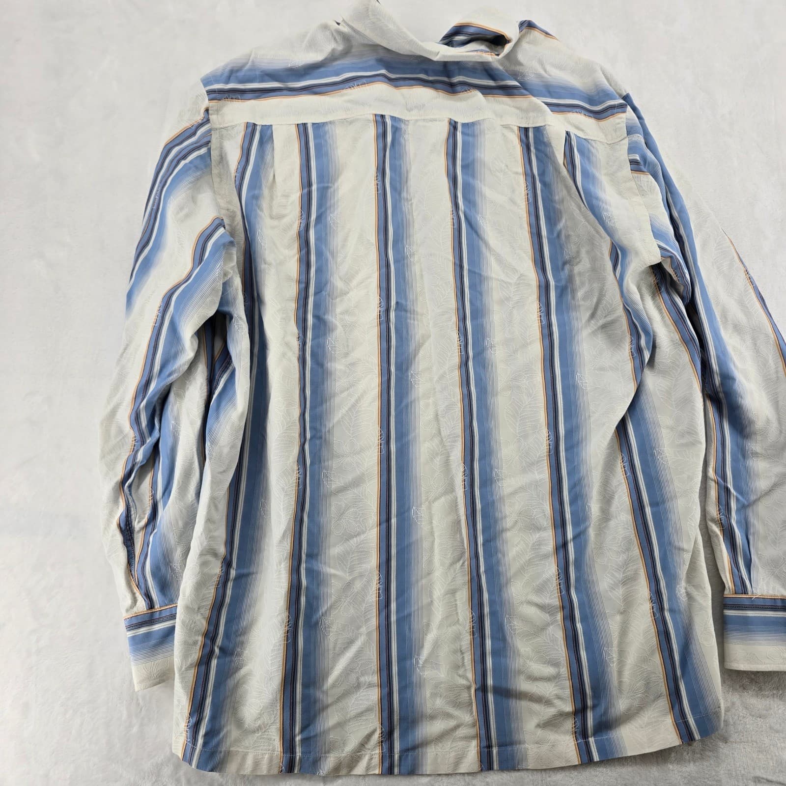Tommy Bahama Button Front Mens XL Shirt Blue Striped Silk Cotton Long Sleeve - Thumbnail 7