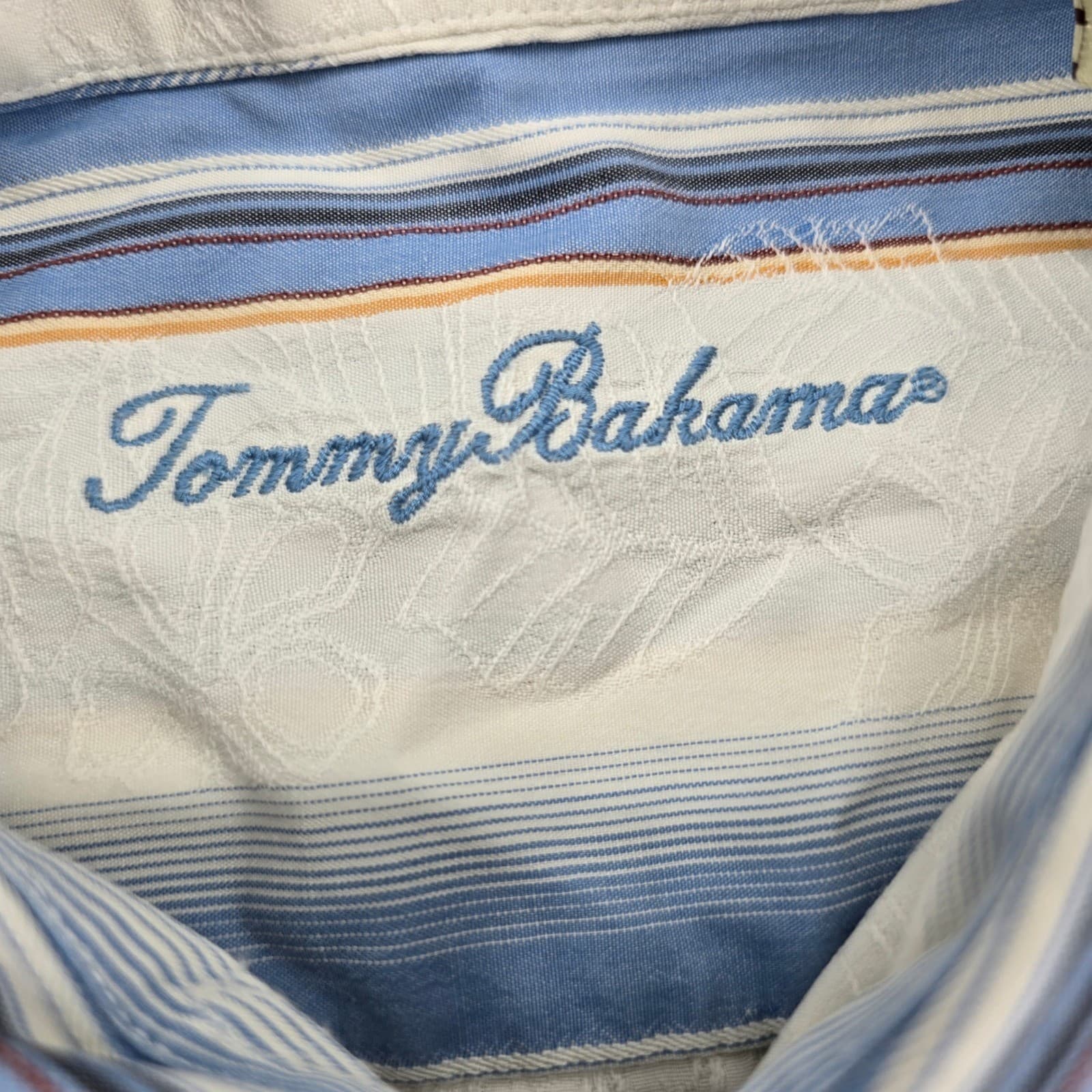 Tommy Bahama Button Front Mens XL Shirt Blue Striped Silk Cotton Long Sleeve - Thumbnail 2