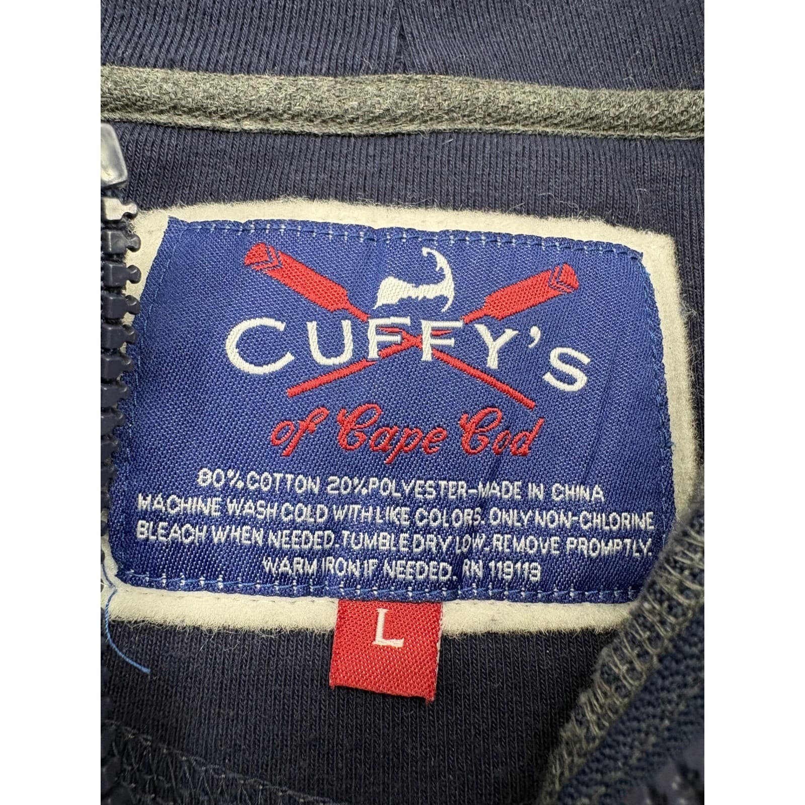 Cuffy's Hoodie Mens Large Hoodie Gray Cape Cod Embroidered Button Neck - Thumbnail 2