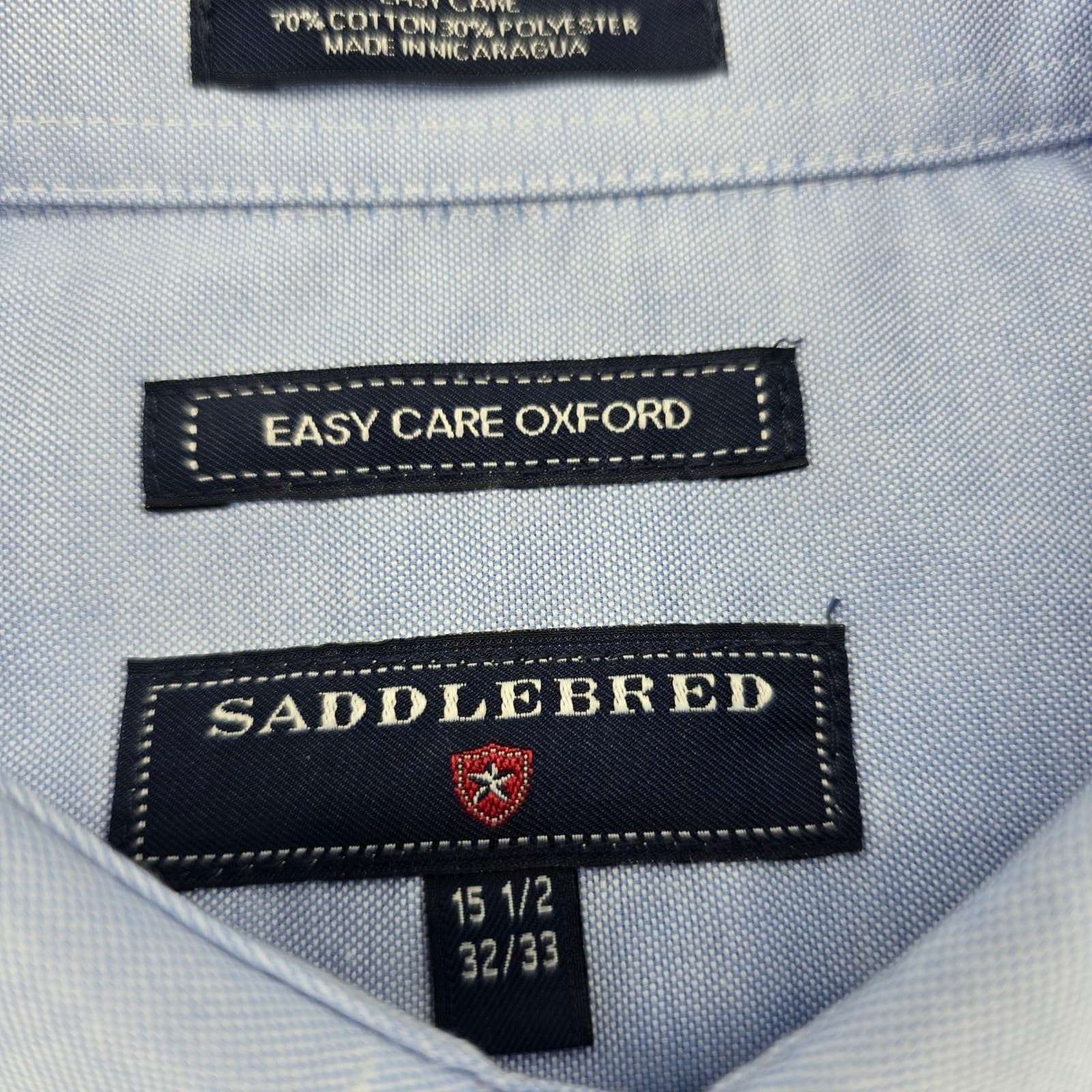 Saddlebred Shirt Mens 15.5 32/33 Button Down Blue Easy Care Oxford Long Sleeve - Thumbnail 3