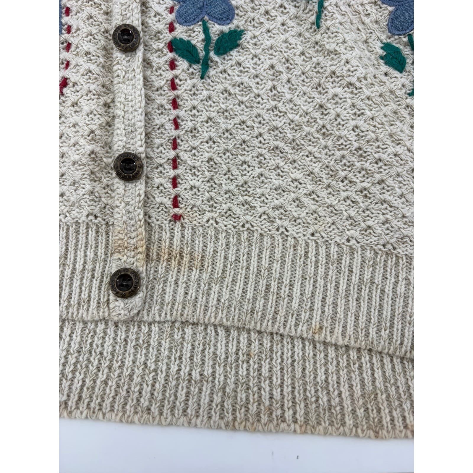 Alfred Dunner Womens Cardigan Sweater Beige Patchwork Floral Embroidered Size M - Thumbnail 4