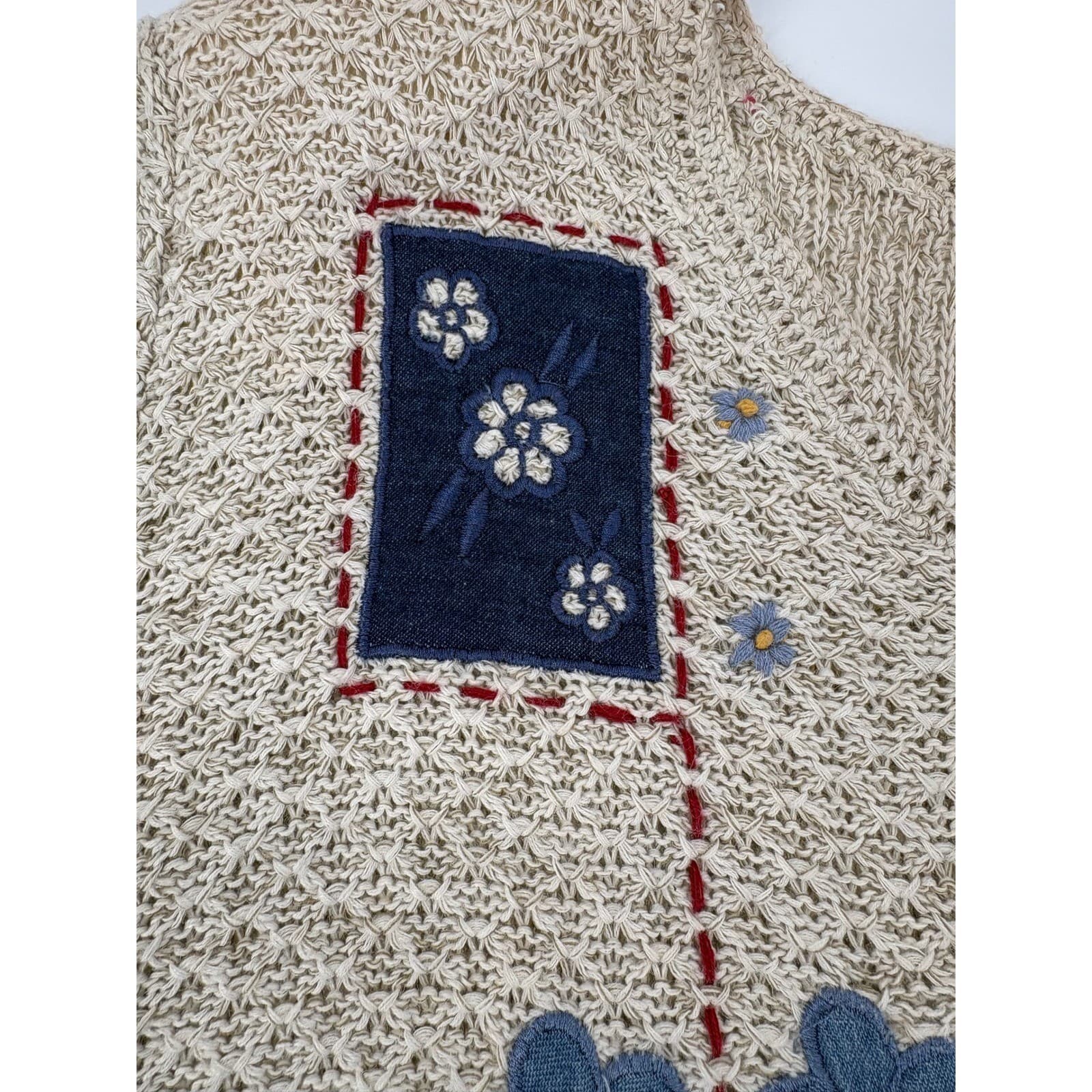 Alfred Dunner Womens Cardigan Sweater Beige Patchwork Floral Embroidered Size M - Thumbnail 9