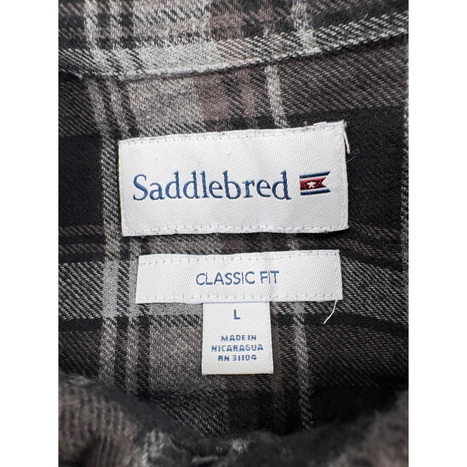 Saddlebred Flannel Shirt Mens L Button Down Black Gray Plaid Classic Fit Cotton - Thumbnail 2
