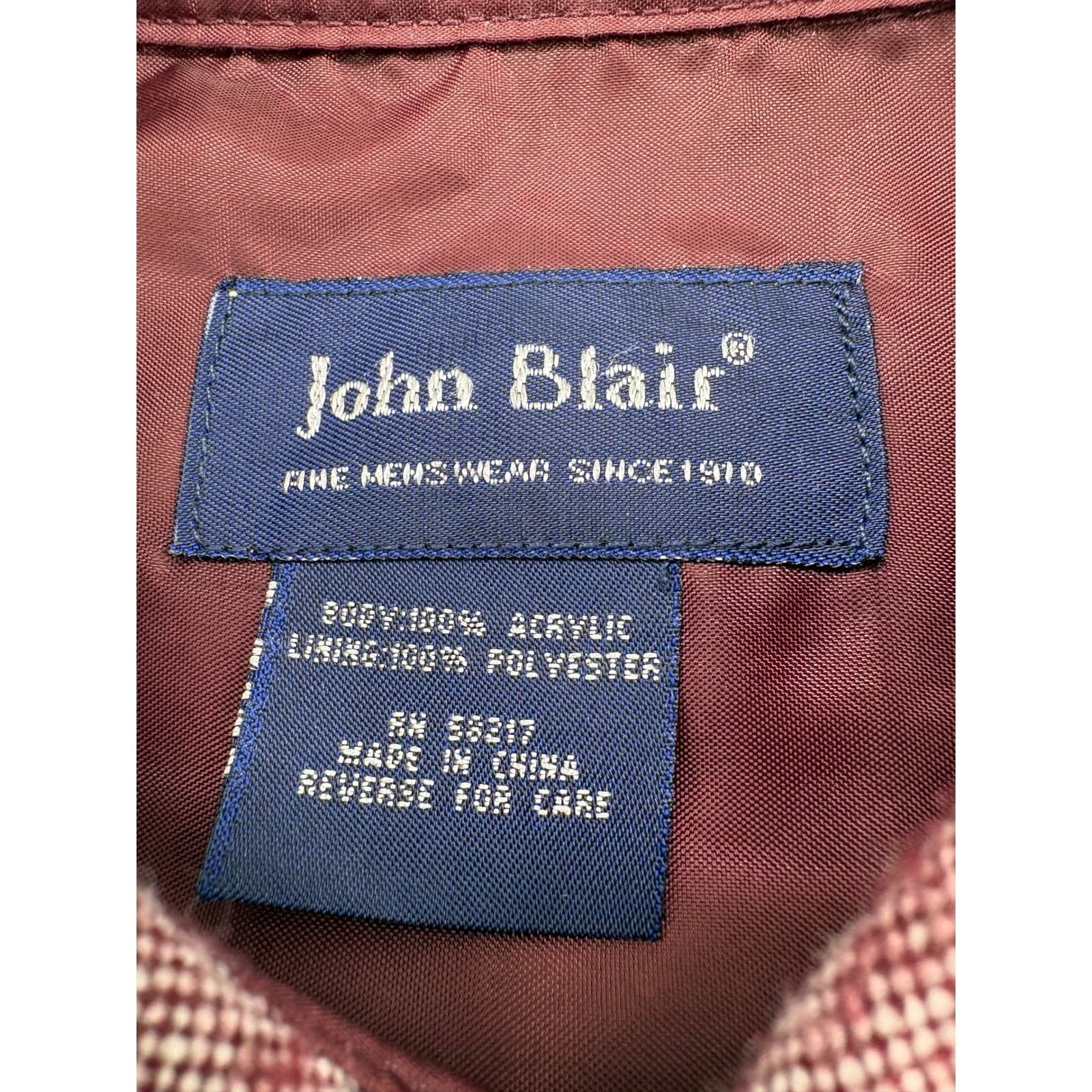 John Blair Shirt Mens L Button Front Burgundy Marl Long Sleeve Acrylic Flannel - Thumbnail 2