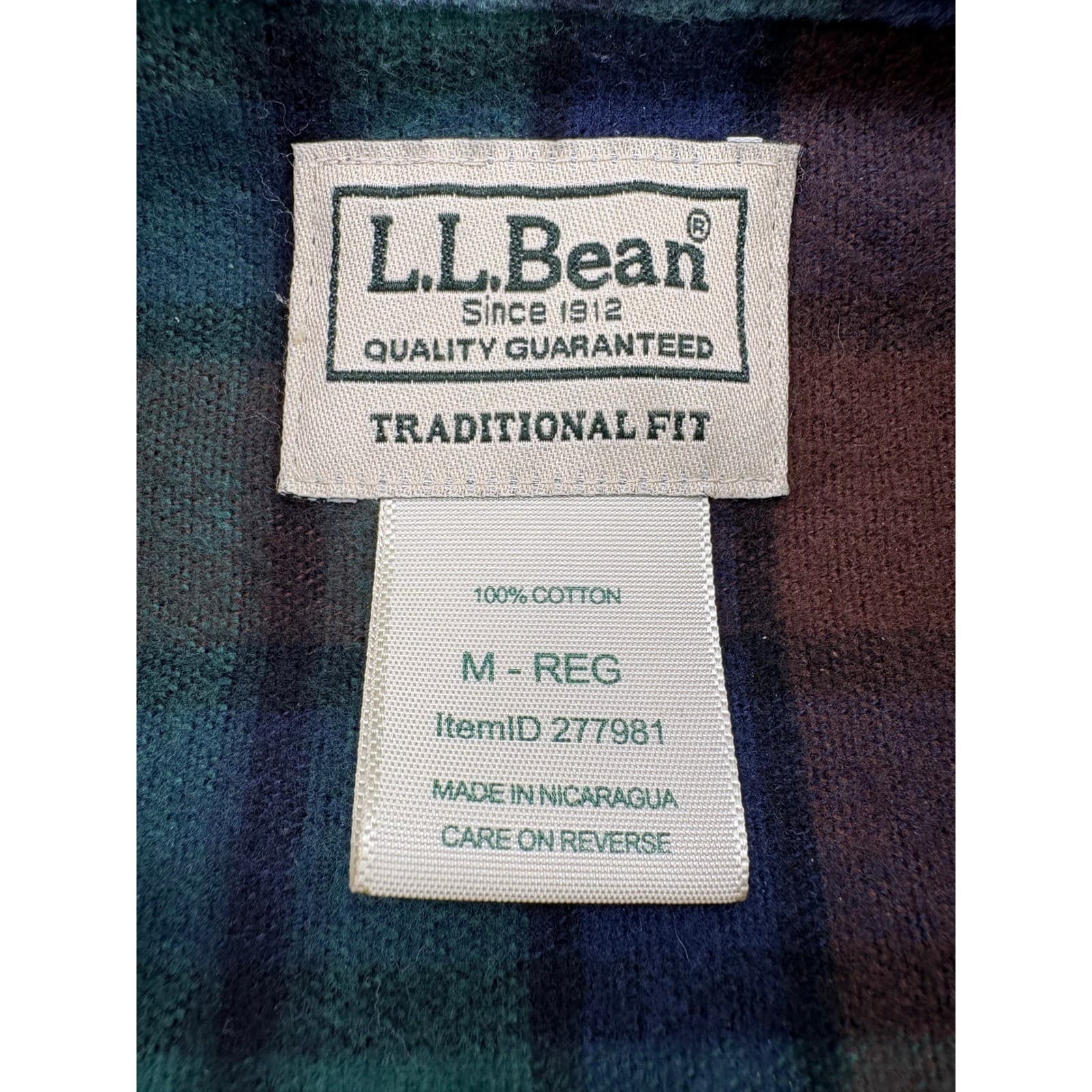 L.L. Bean Flannel Shirt Mens M REG Button Up Green Blue Brown Plaid Traditional - Thumbnail 2