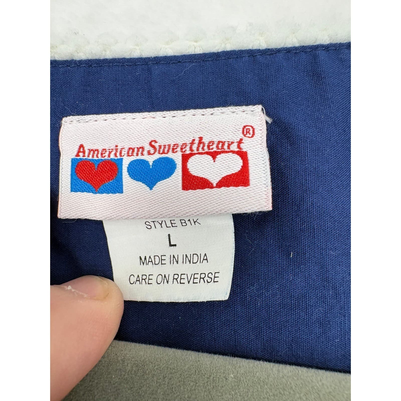 American Sweetheart Top Womens L Blouse Navy Blue Floral Embroidered Cotton B1K - Thumbnail 2