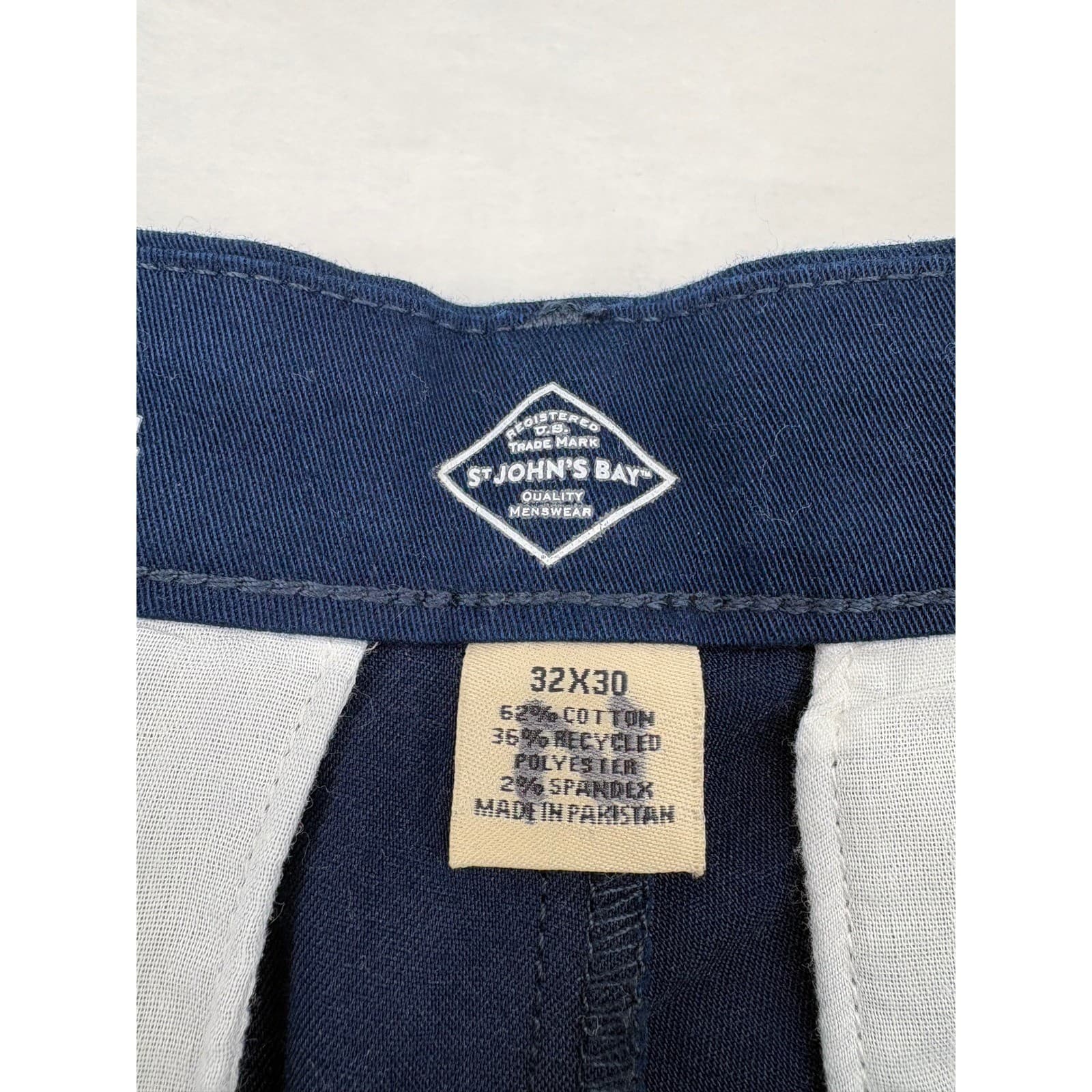 St. Johns Bay Pants Mens 32x30 Universal Easy-Care Pant Navy Blue Chino Trousers - Thumbnail 2
