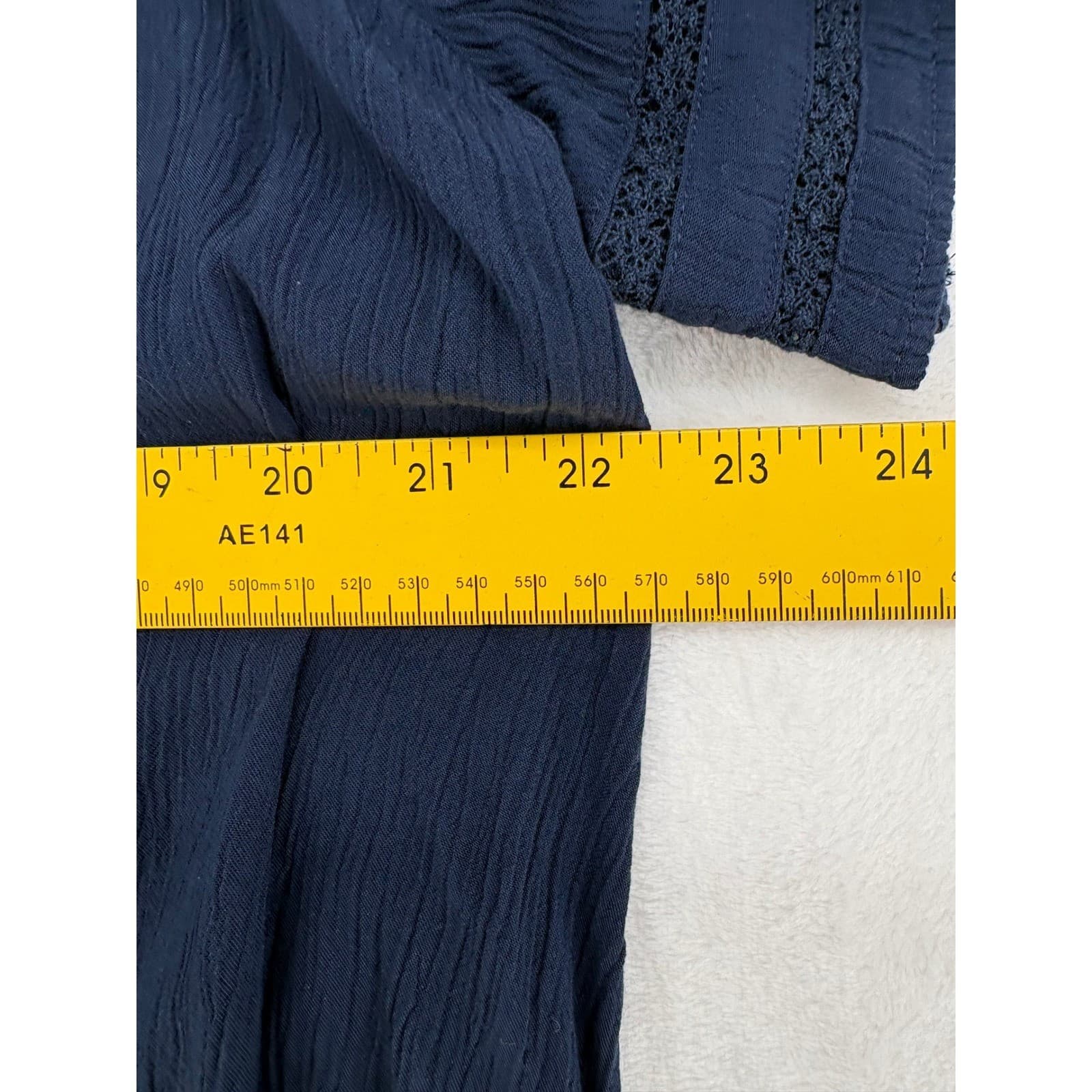 Style & Co Blouse Womens PXL Top Navy Blue Lace Trim Button Front Gauze - Thumbnail 3