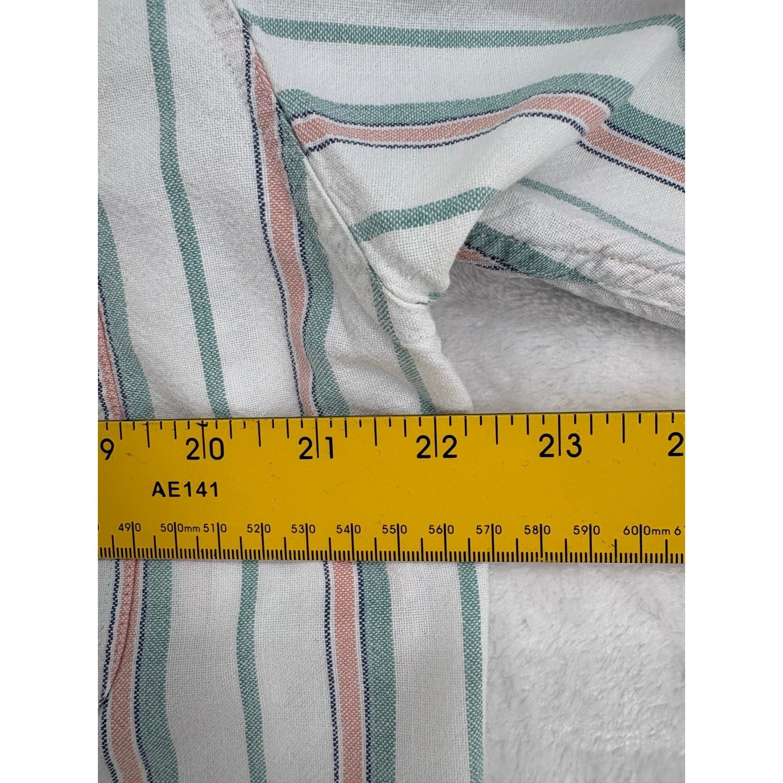 Dockers Shirt Mens M Short Sleeve Button Down White Green Pink Striped Cotton - Thumbnail 3