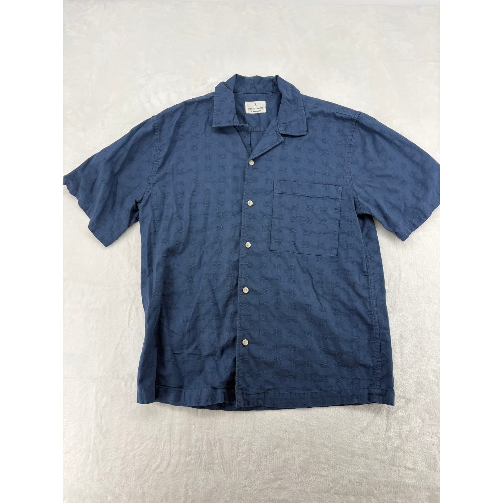 Mutual Weave Shirt Mens S Short Sleeve Button Down Blue Textured Camp Bundle 2 - Thumbnail 2