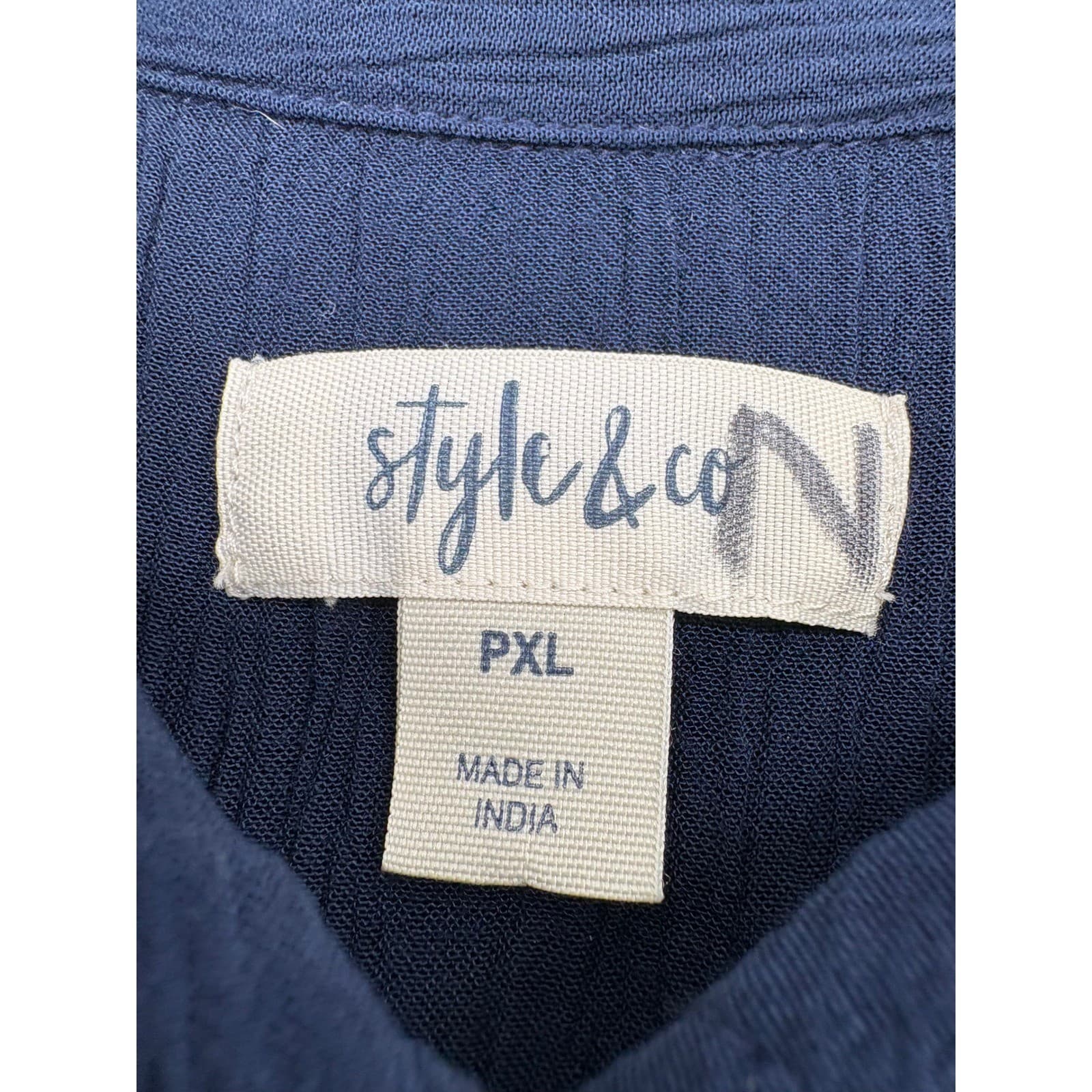 Style & Co Blouse Womens PXL Top Navy Blue Lace Trim Button Front Gauze - Thumbnail 2
