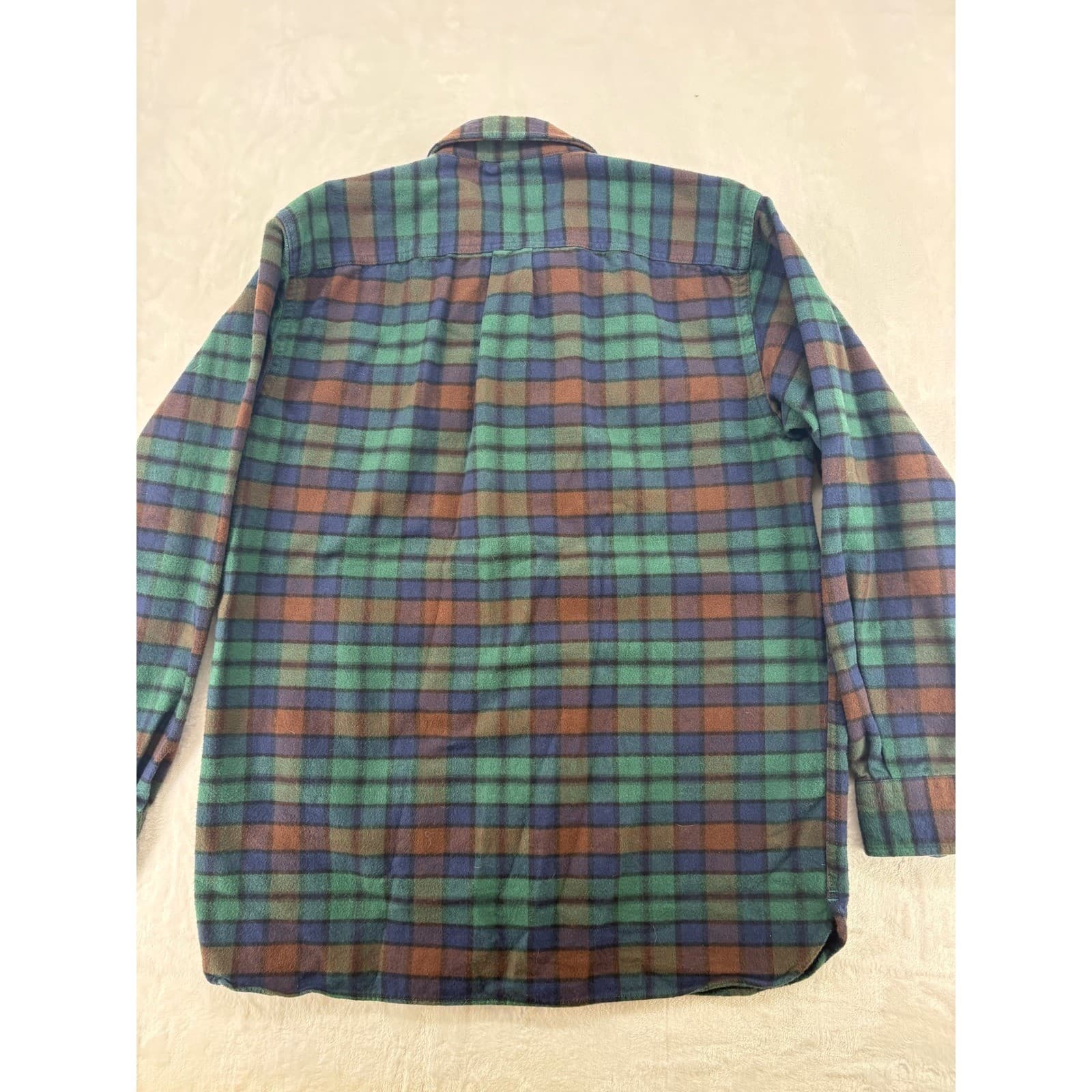 L.L. Bean Flannel Shirt Mens M REG Button Up Green Blue Brown Plaid Traditional - Thumbnail 5
