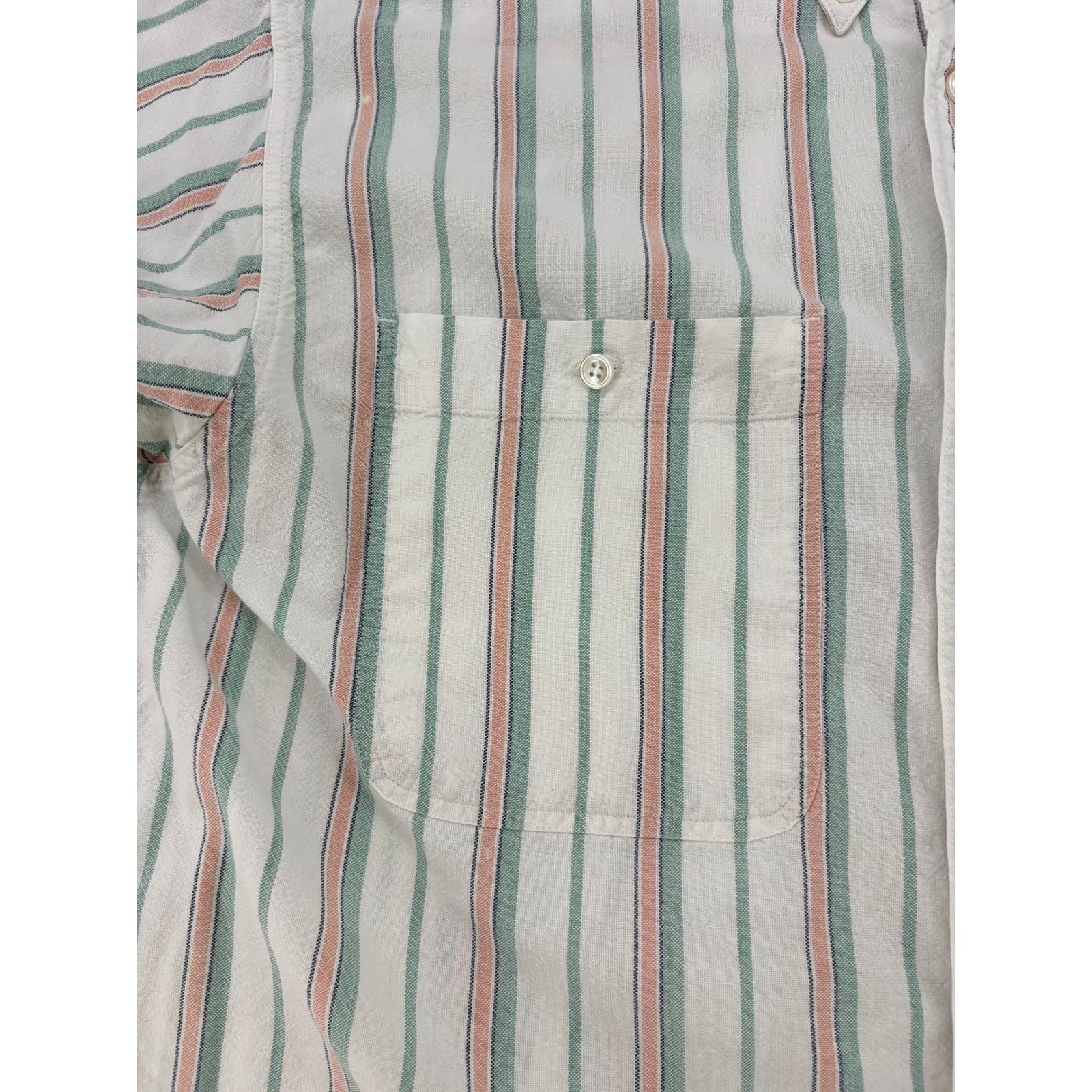 Dockers Shirt Mens M Short Sleeve Button Down White Green Pink Striped Cotton - Thumbnail 5