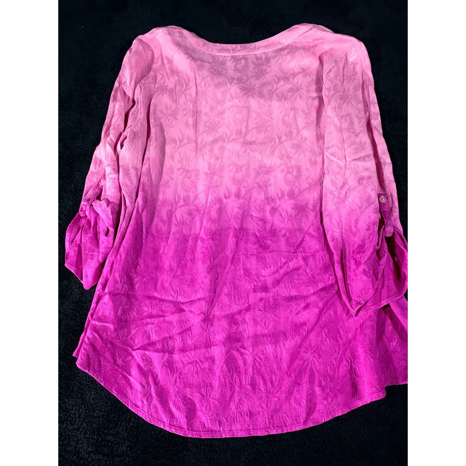 Chico's Pink Purple Ombre Floral Button Down 3/4 Sleeve Tunic Top Women's - Thumbnail 7