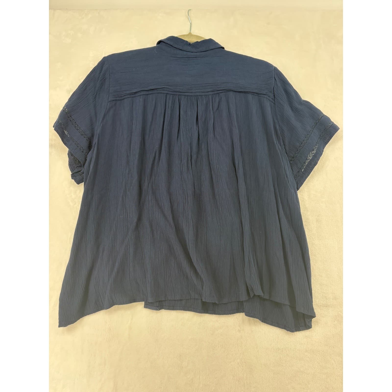 Style & Co Blouse Womens PXL Top Navy Blue Lace Trim Button Front Gauze - Thumbnail 5