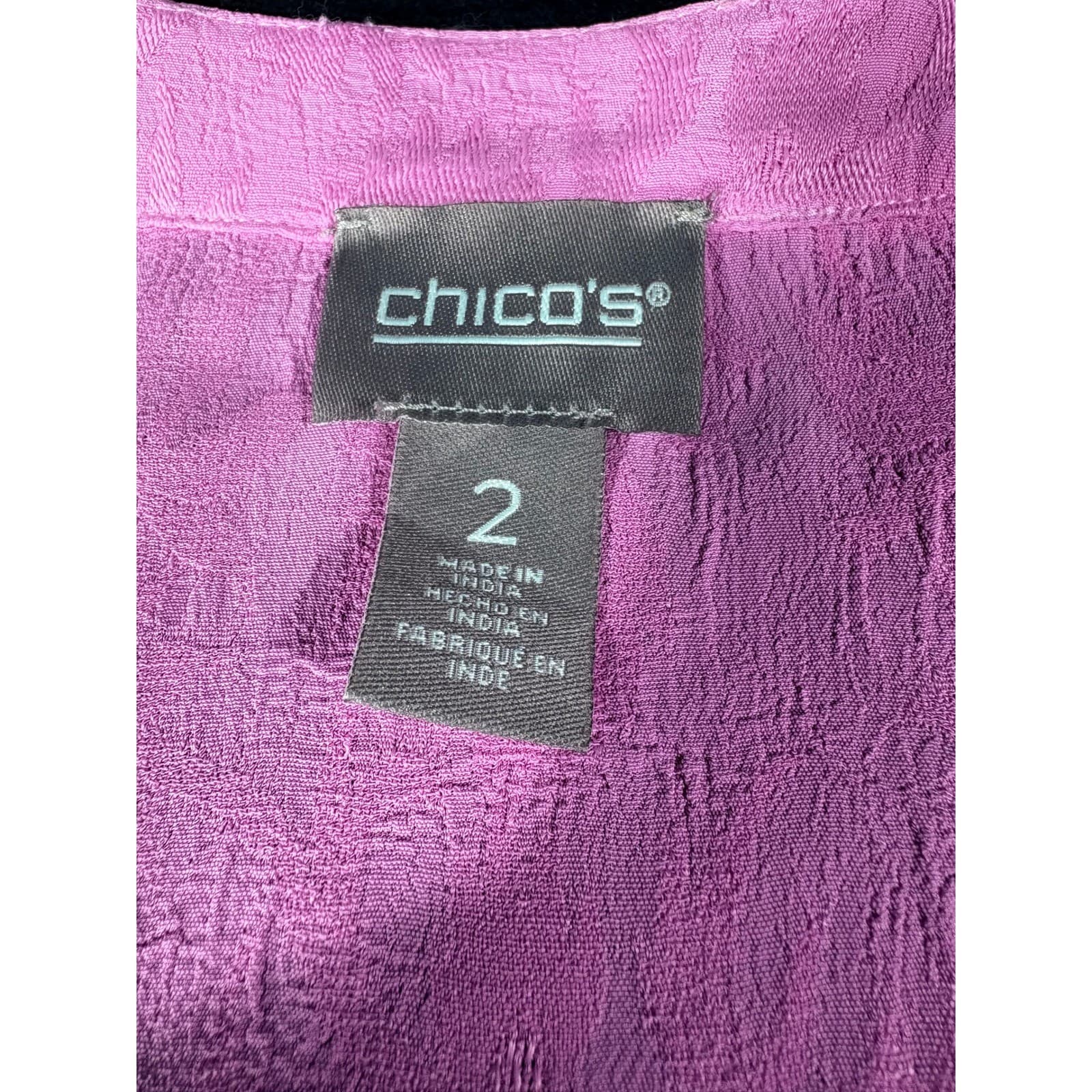 Chico's Pink Purple Ombre Floral Button Down 3/4 Sleeve Tunic Top Women's - Thumbnail 2