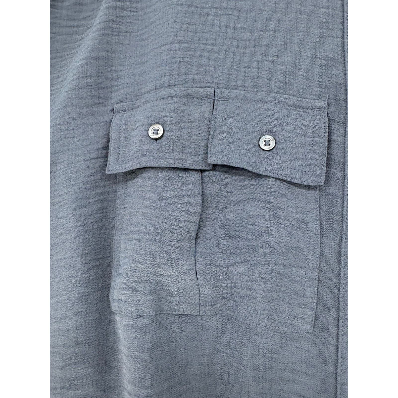 Worthington Button Front Womens PXL Shirt Navy Blue Cropped Short Sleeve Pockets - Thumbnail 4