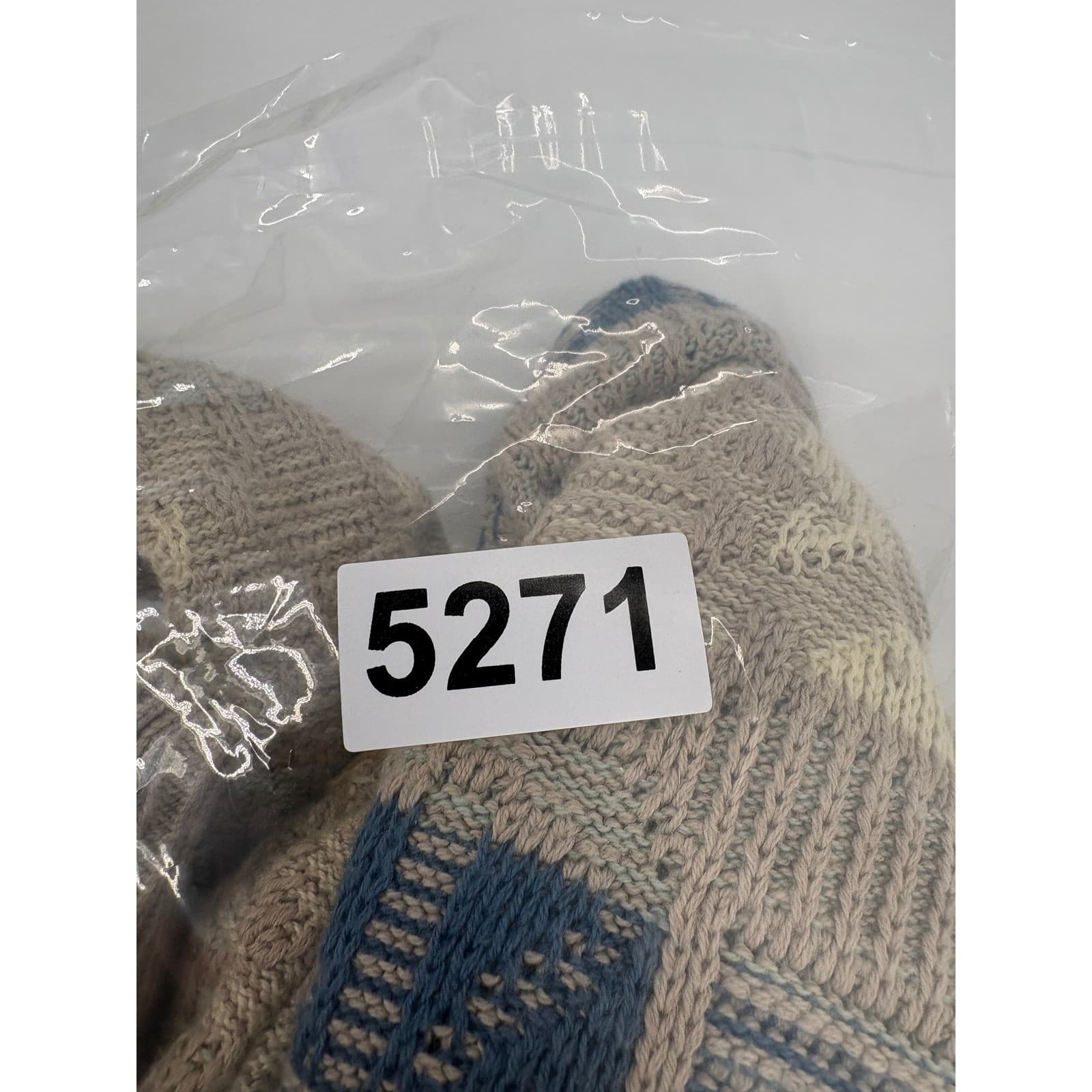 JANTZEN Mens Beige Blue Geometric Knit Sweater Pullover Made USA Size L - Thumbnail 8